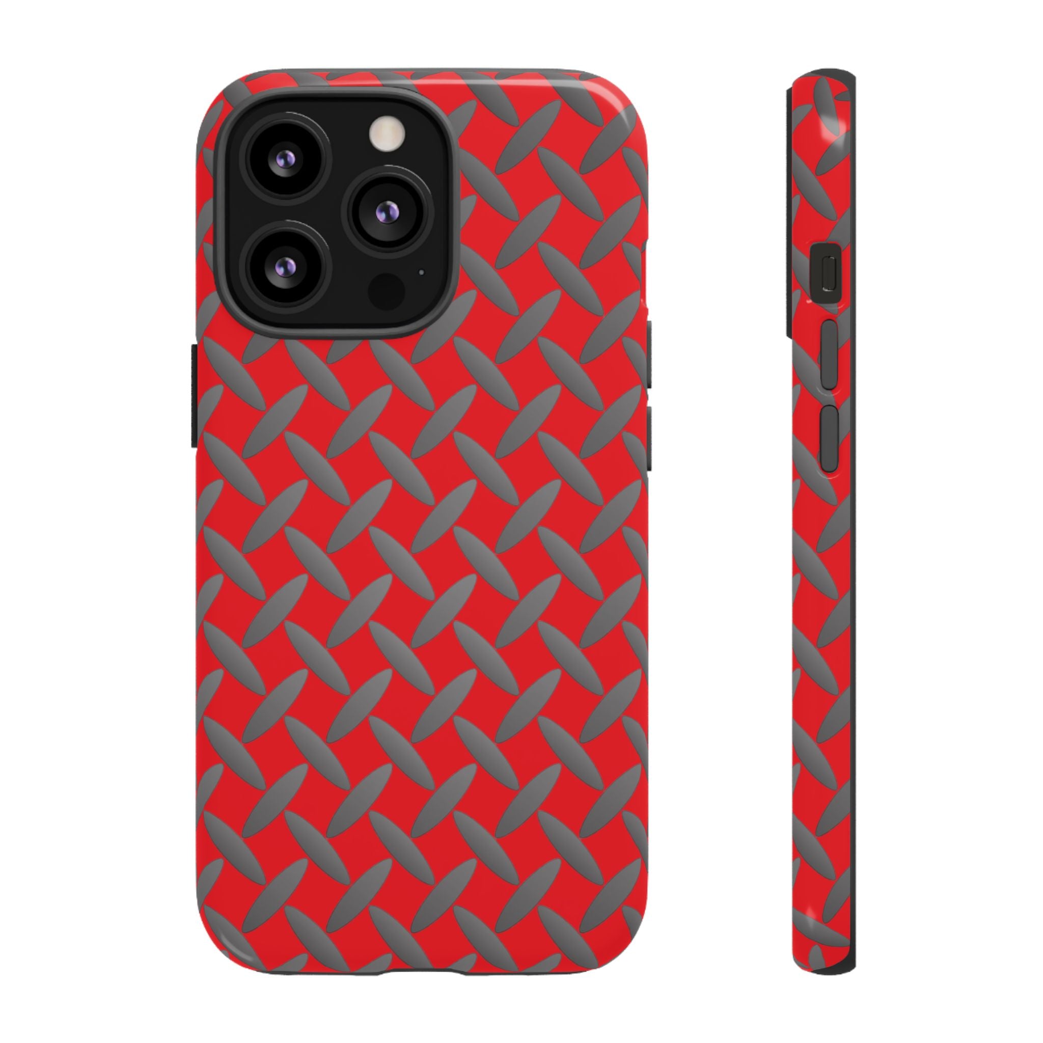Durable Phone Case Red-iPhones Tough Cases with Stylish Diamond Plate Design