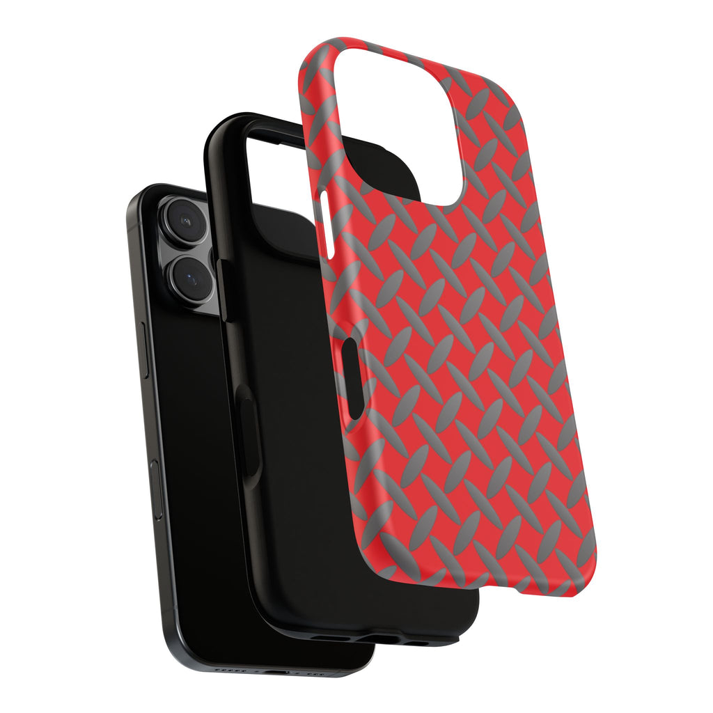 Durable Phone Case Red-iPhones Tough Cases with Stylish Diamond Plate Design
