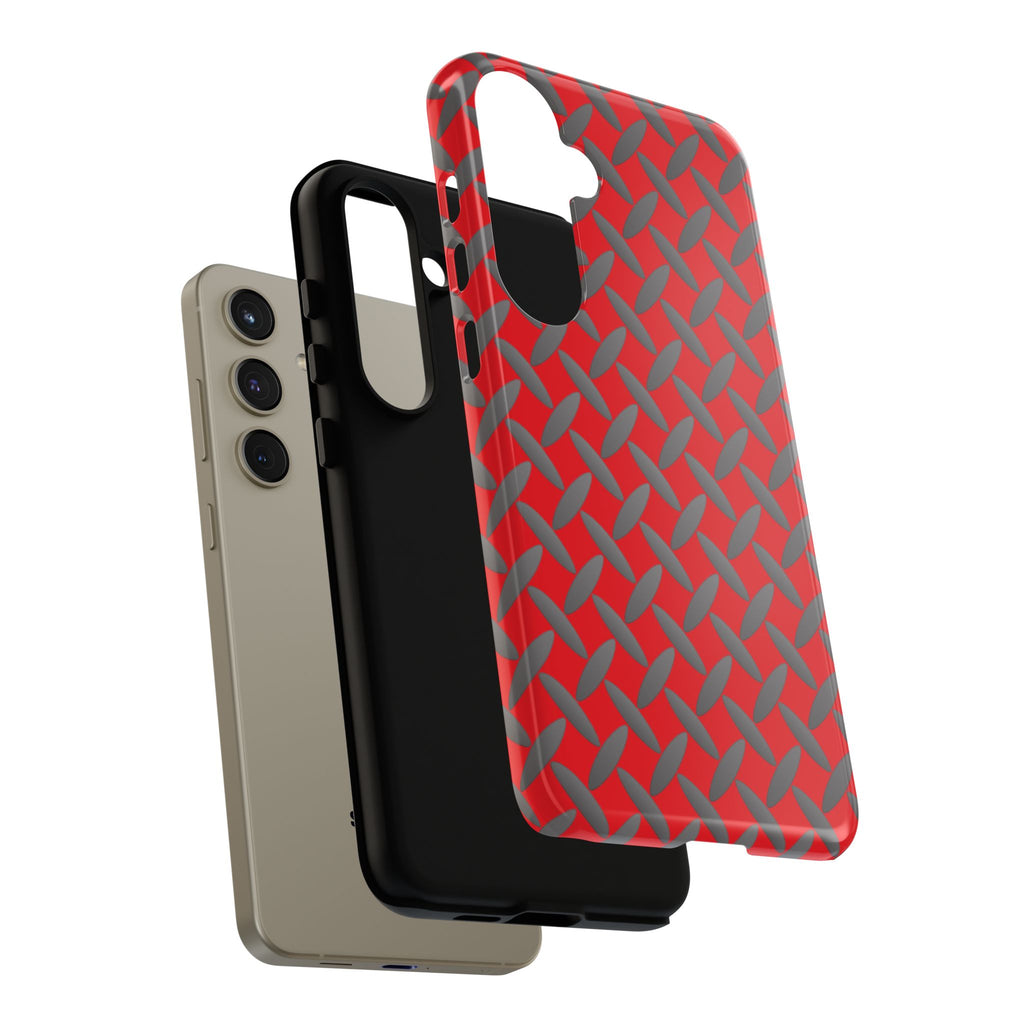 Durable Samsung Phone Case Red - Tough Cases with Stylish Diamond Plate Design