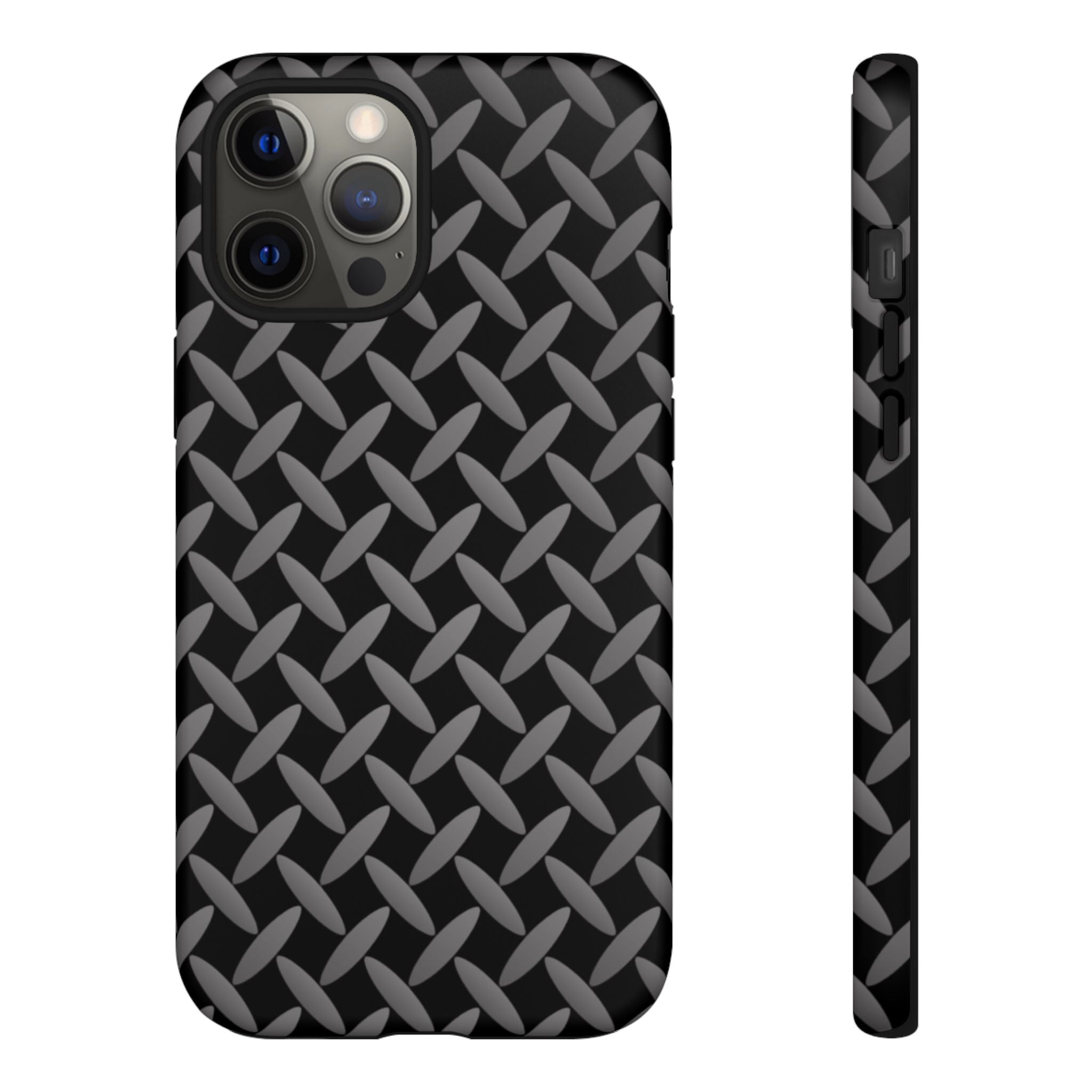 Durable Phone Case Black - Tough Cases with Stylish Diamond Plate Design - iPhones