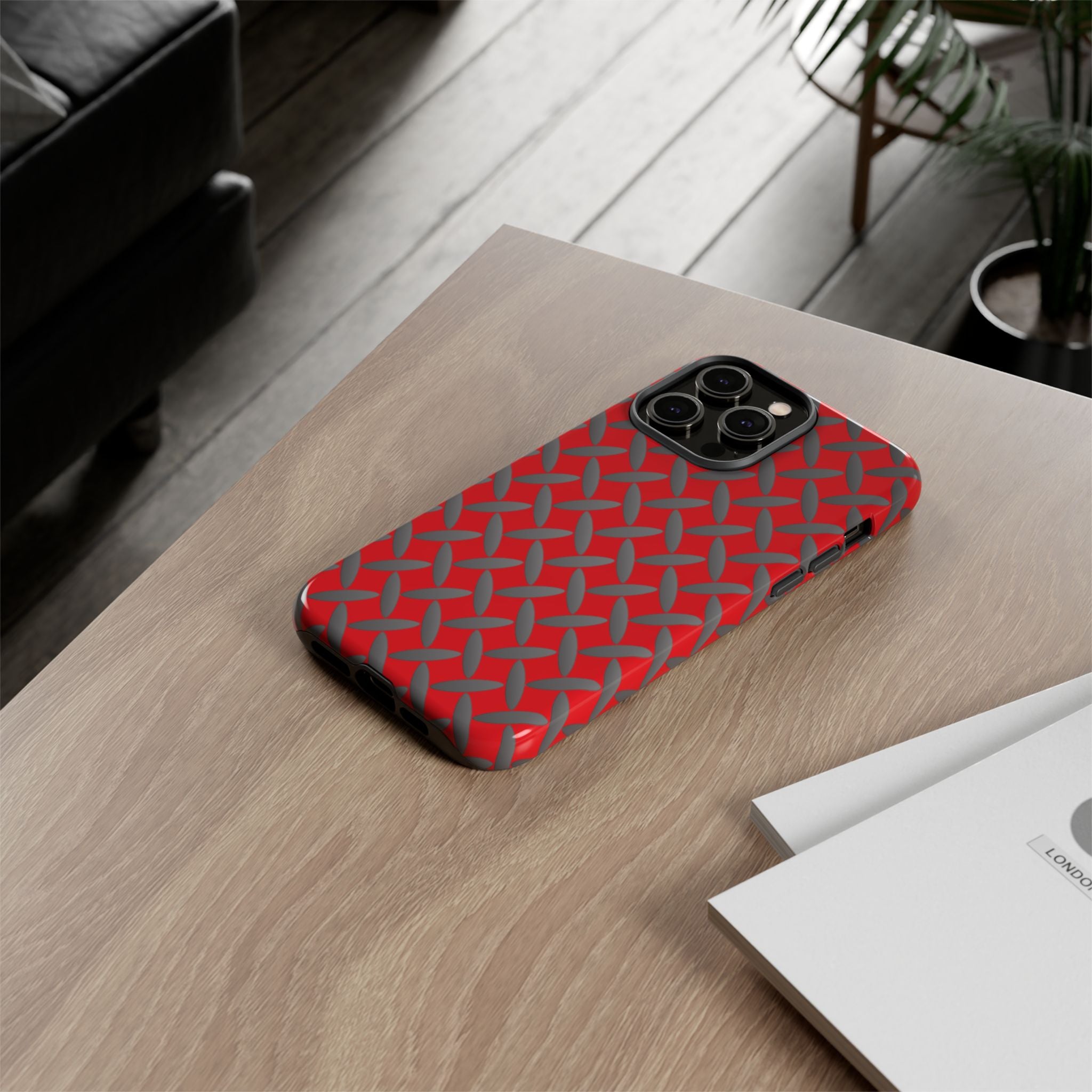 Durable Phone Case Red-iPhones Tough Cases with Stylish Diamond Plate Design