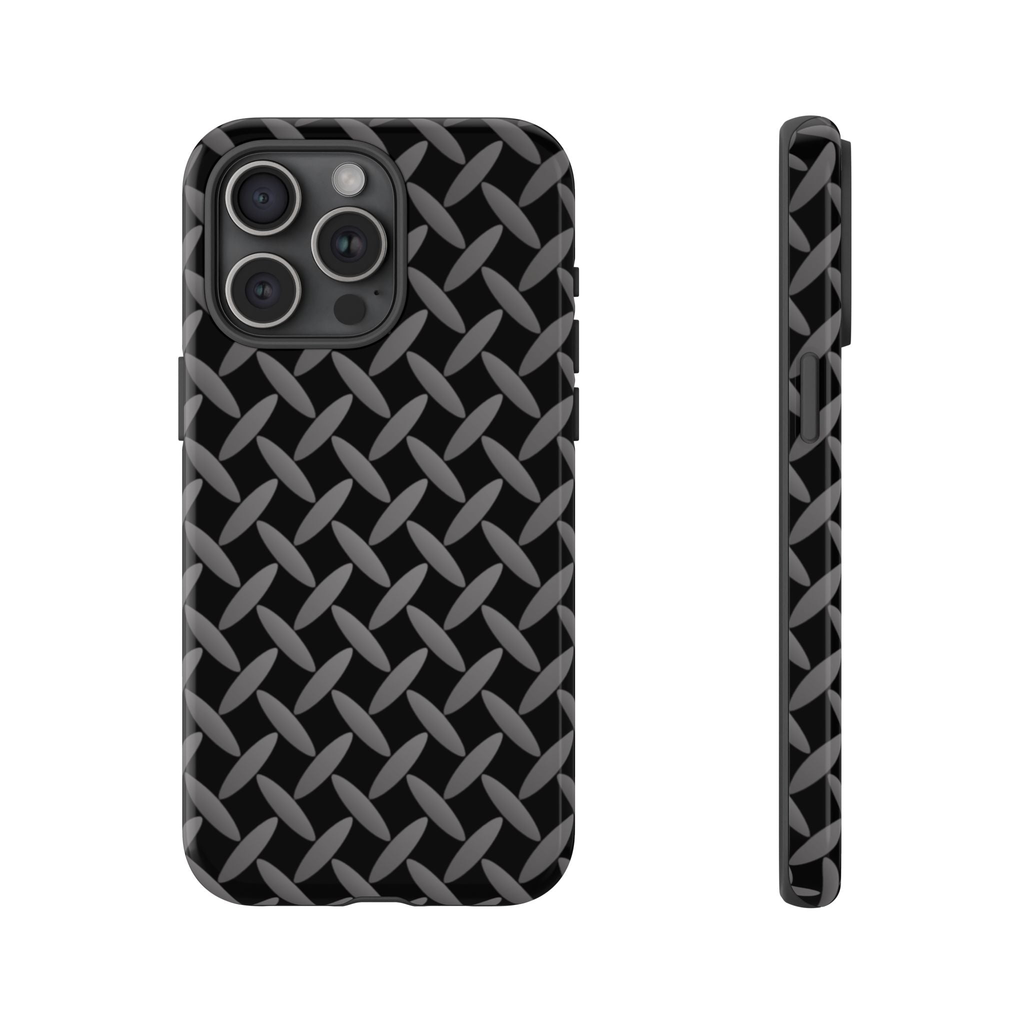 Durable Phone Case Black - Tough Cases with Stylish Diamond Plate Design - iPhones