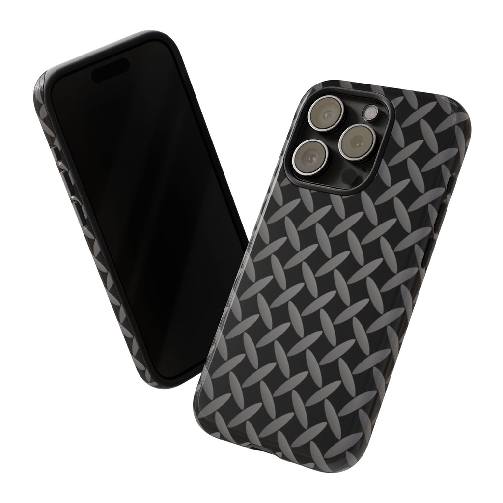 Durable Phone Case Black - Tough Cases with Stylish Diamond Plate Design - iPhones