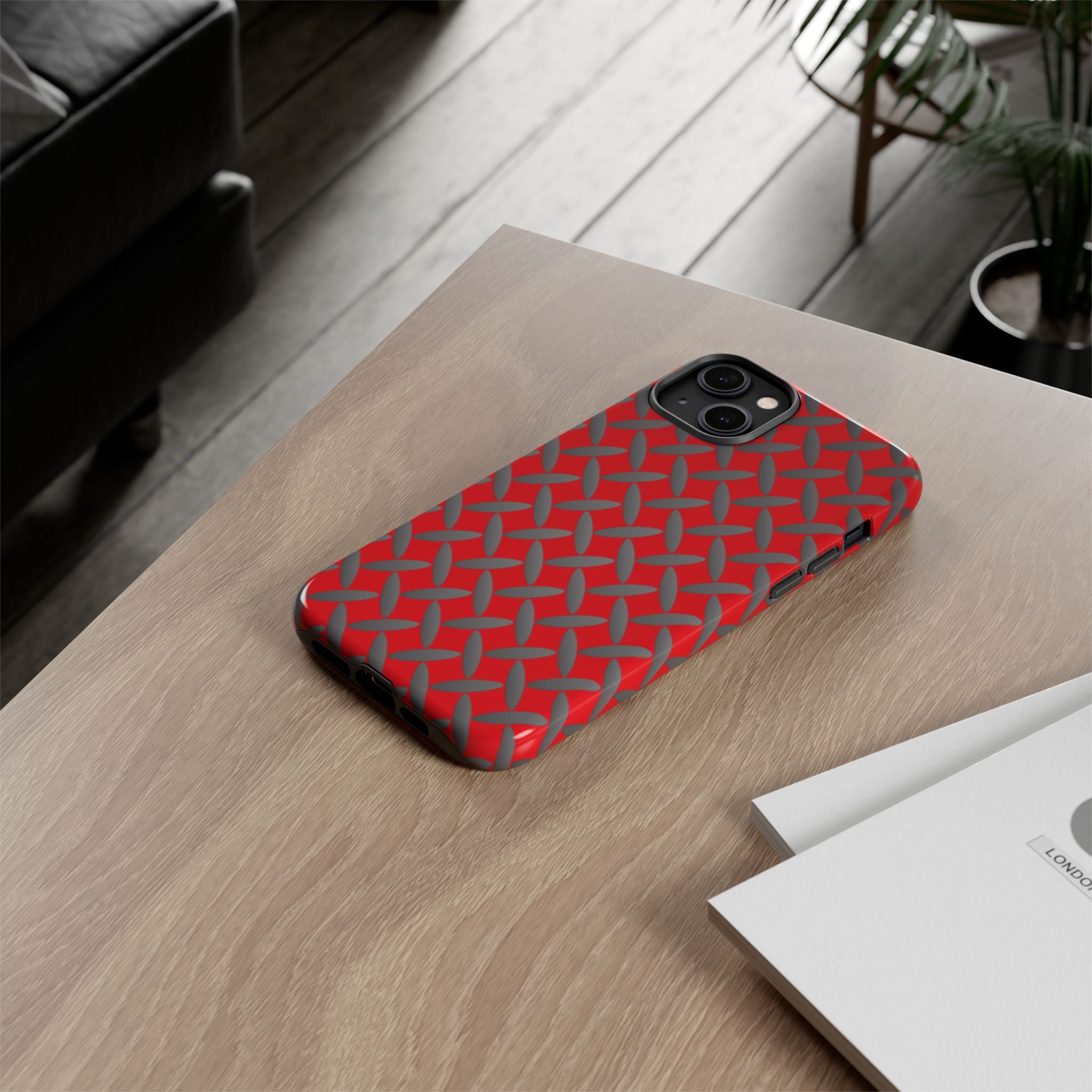 Durable Phone Case Red-iPhones Tough Cases with Stylish Diamond Plate Design