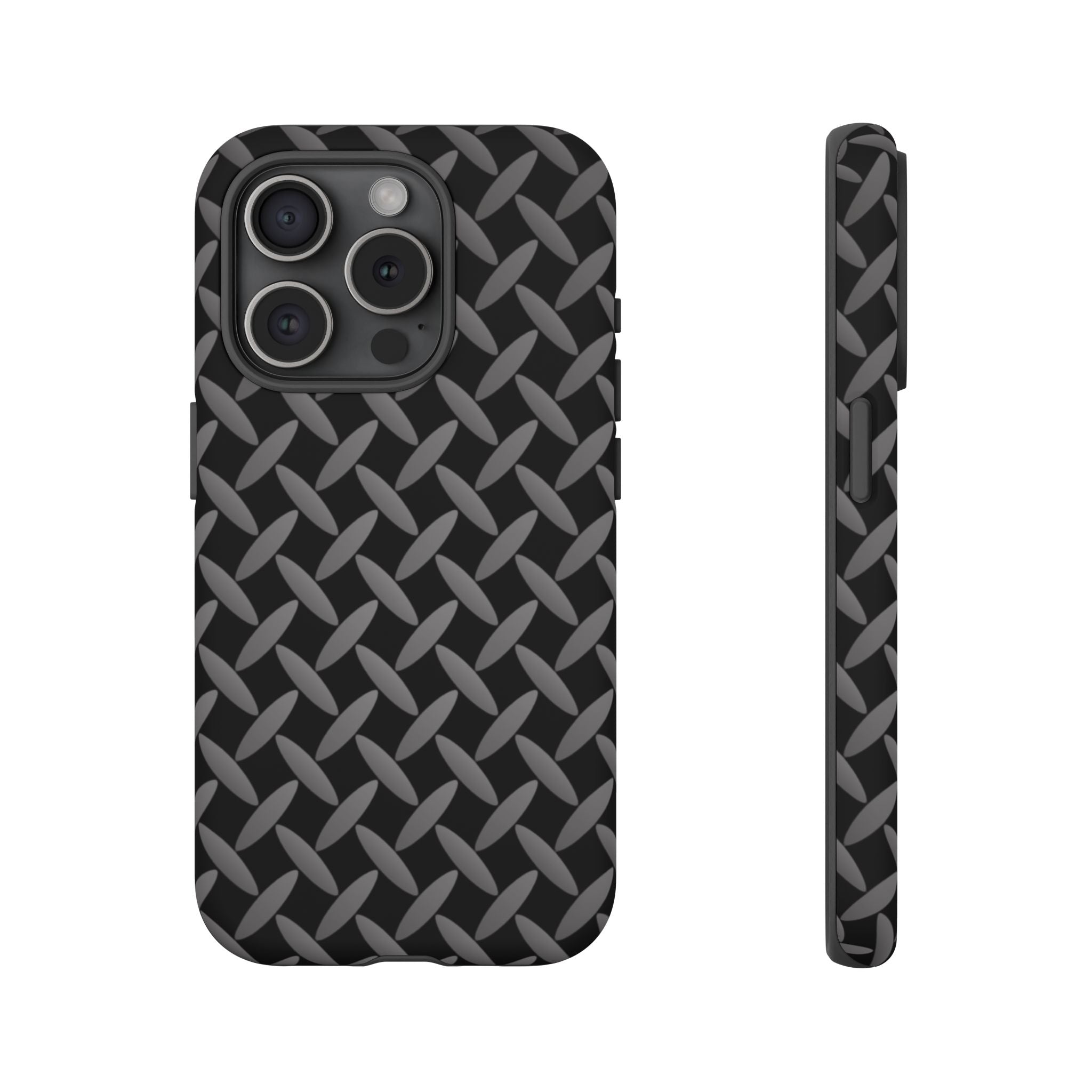 Durable Phone Case Black - Tough Cases with Stylish Diamond Plate Design - iPhones