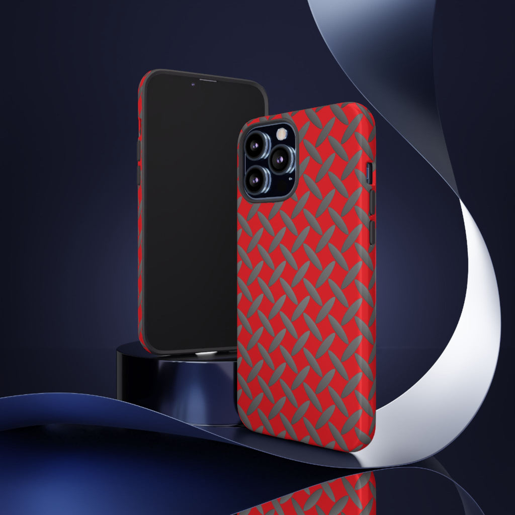 Durable Phone Case Red-iPhones Tough Cases with Stylish Diamond Plate Design