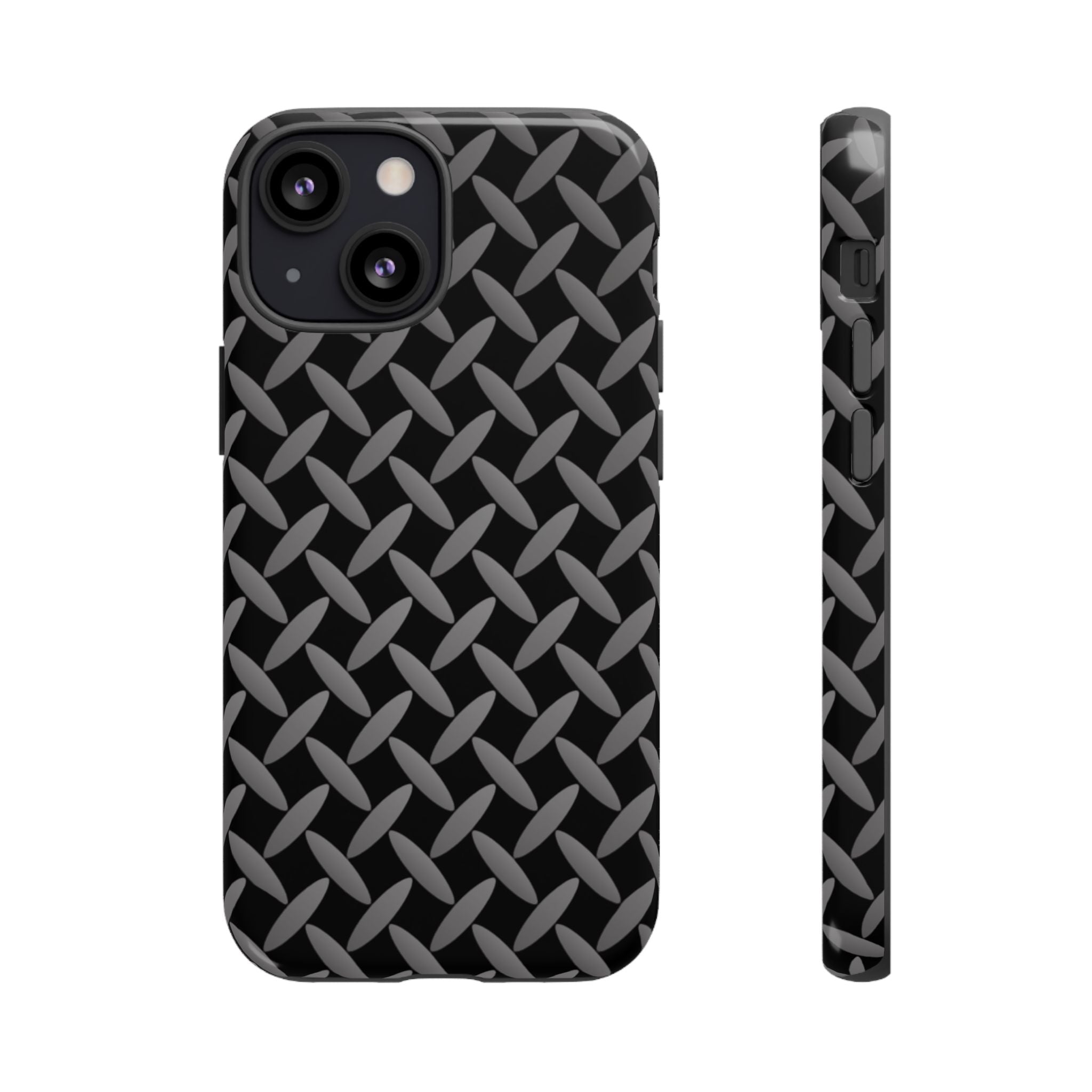 Durable Phone Case Black - Tough Cases with Stylish Diamond Plate Design - iPhones