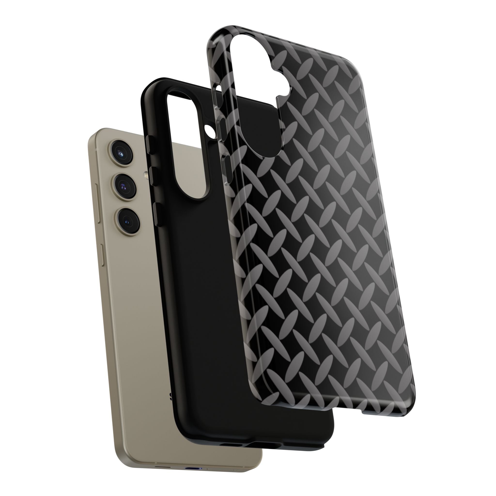 Durable Phone Case Black - Tough Cases with Stylish Diamond Plate Design - Samsung