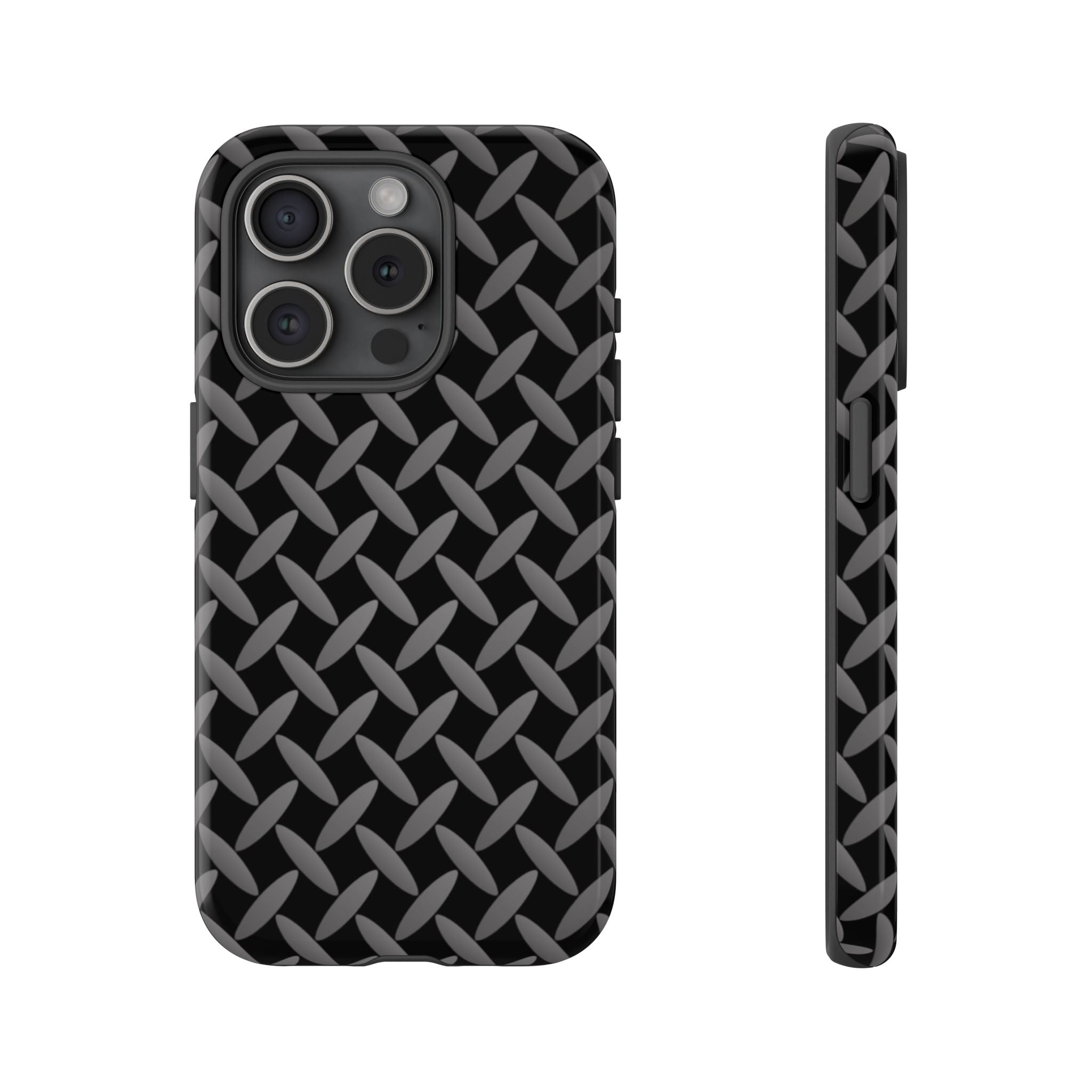 Durable Phone Case Black - Tough Cases with Stylish Diamond Plate Design - iPhones