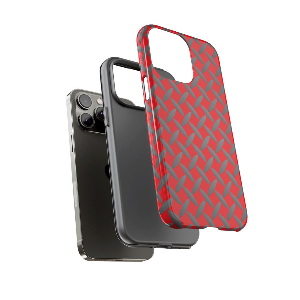 Durable Phone Case Red-iPhones Tough Cases with Stylish Diamond Plate Design