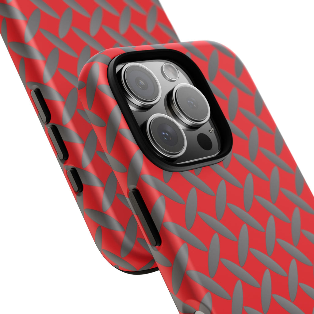 Durable Phone Case Red-iPhones Tough Cases with Stylish Diamond Plate Design