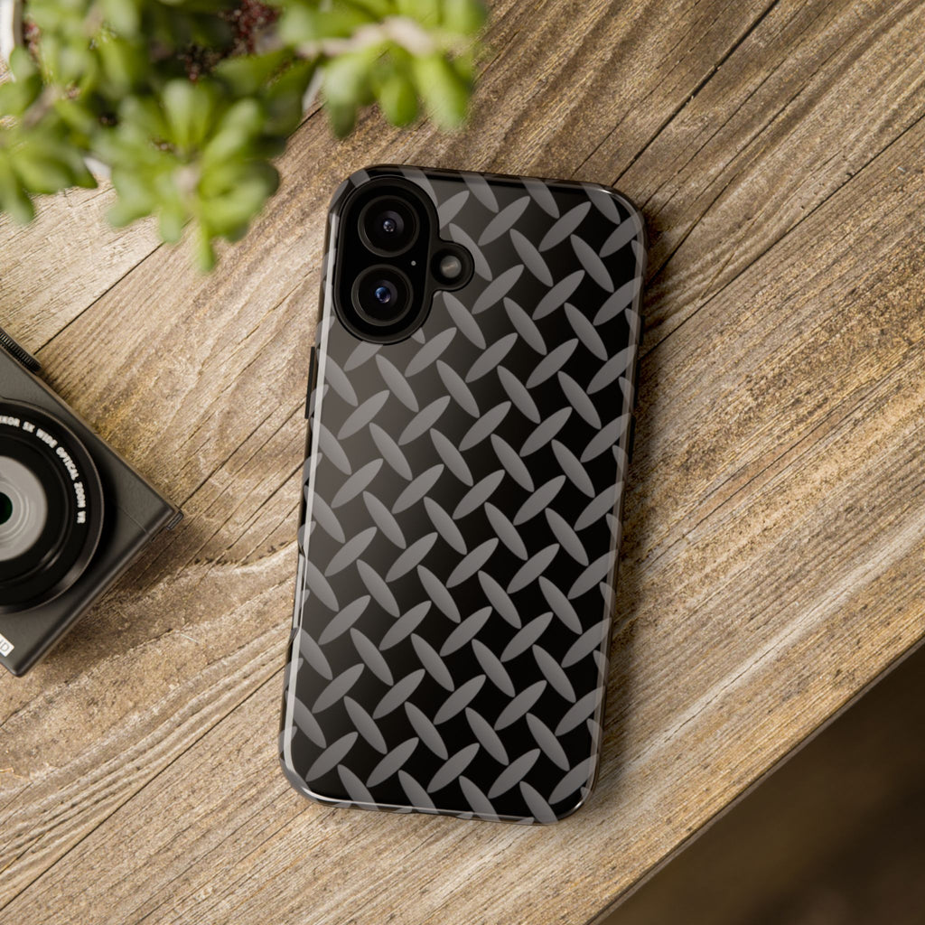 Durable Phone Case Black - Tough Cases with Stylish Diamond Plate Design - iPhones