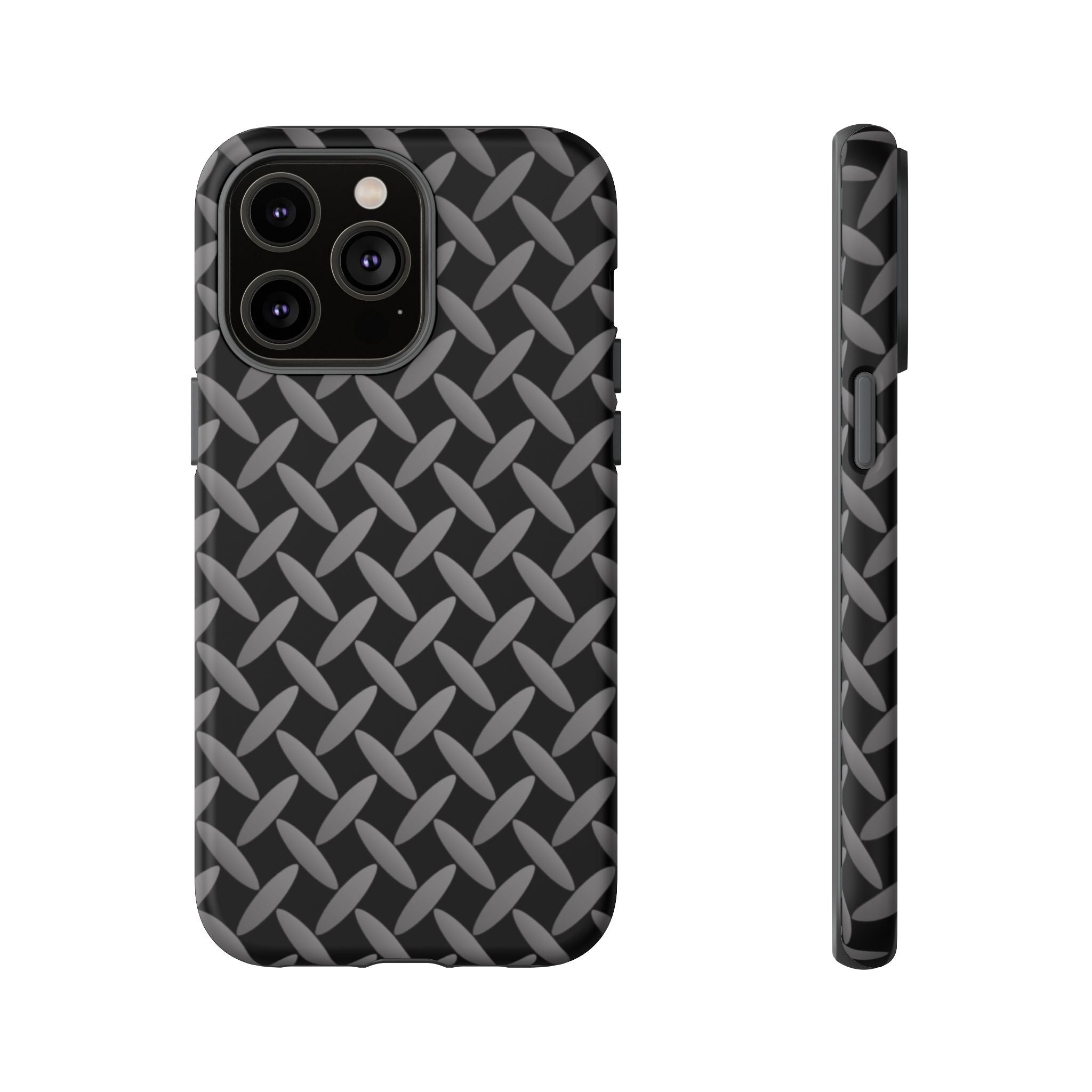 Durable Phone Case Black - Tough Cases with Stylish Diamond Plate Design - iPhones