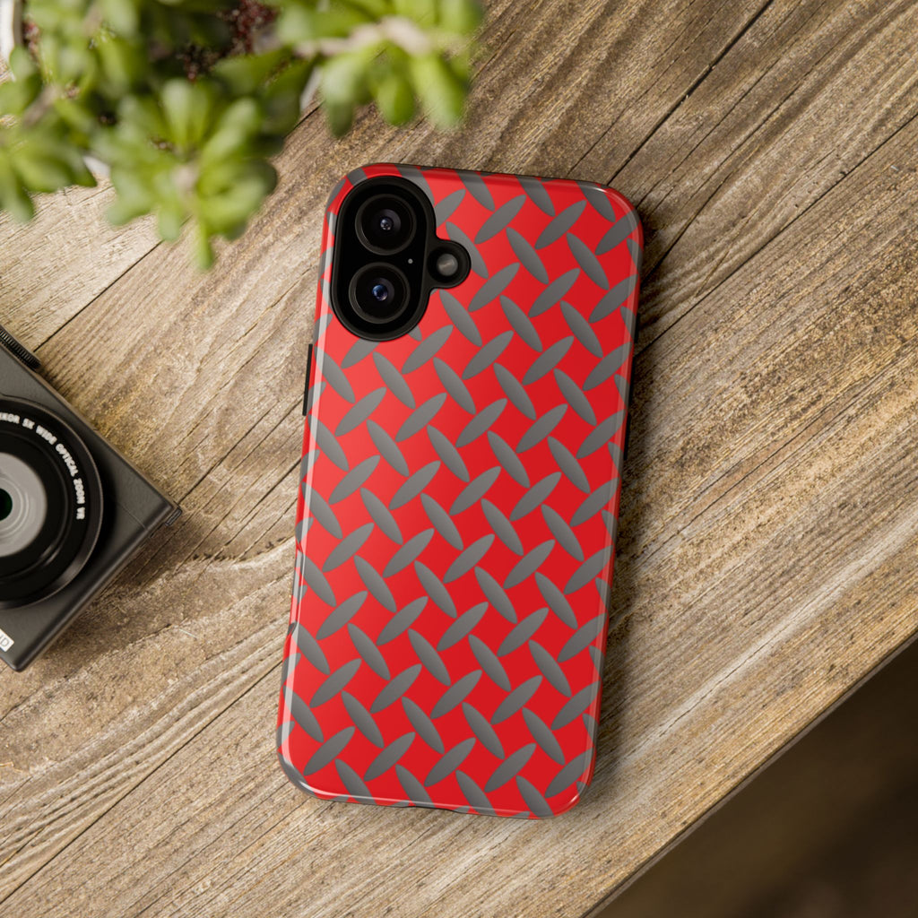 Durable Phone Case Red-iPhones Tough Cases with Stylish Diamond Plate Design