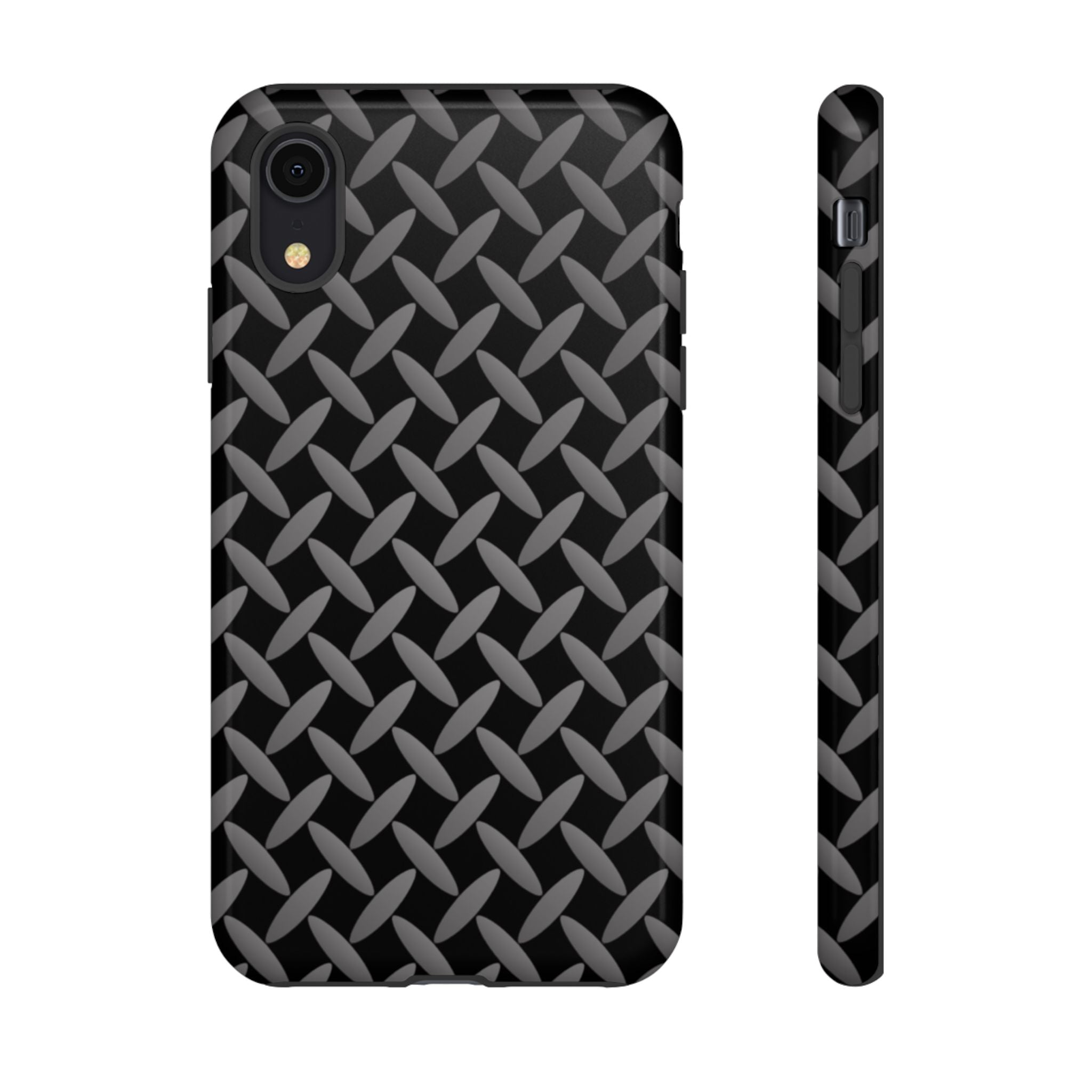 Durable Phone Case Black - Tough Cases with Stylish Diamond Plate Design - iPhones