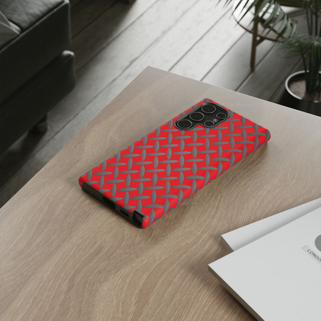 Durable Samsung Phone Case Red - Tough Cases with Stylish Diamond Plate Design