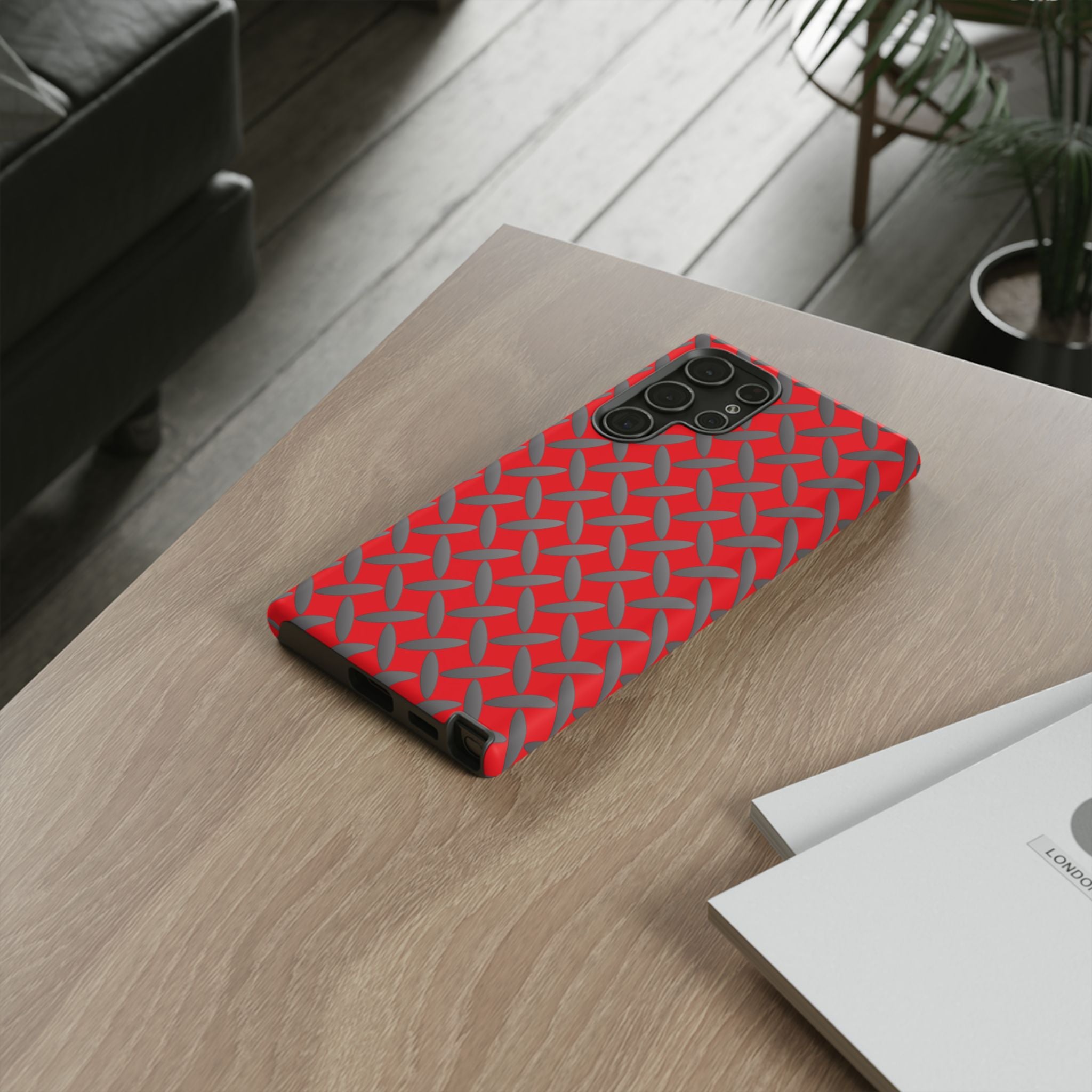 Durable Samsung Phone Case Red - Tough Cases with Stylish Diamond Plate Design