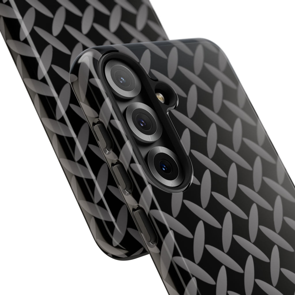 Durable Phone Case Black - Tough Cases with Stylish Diamond Plate Design - Samsung