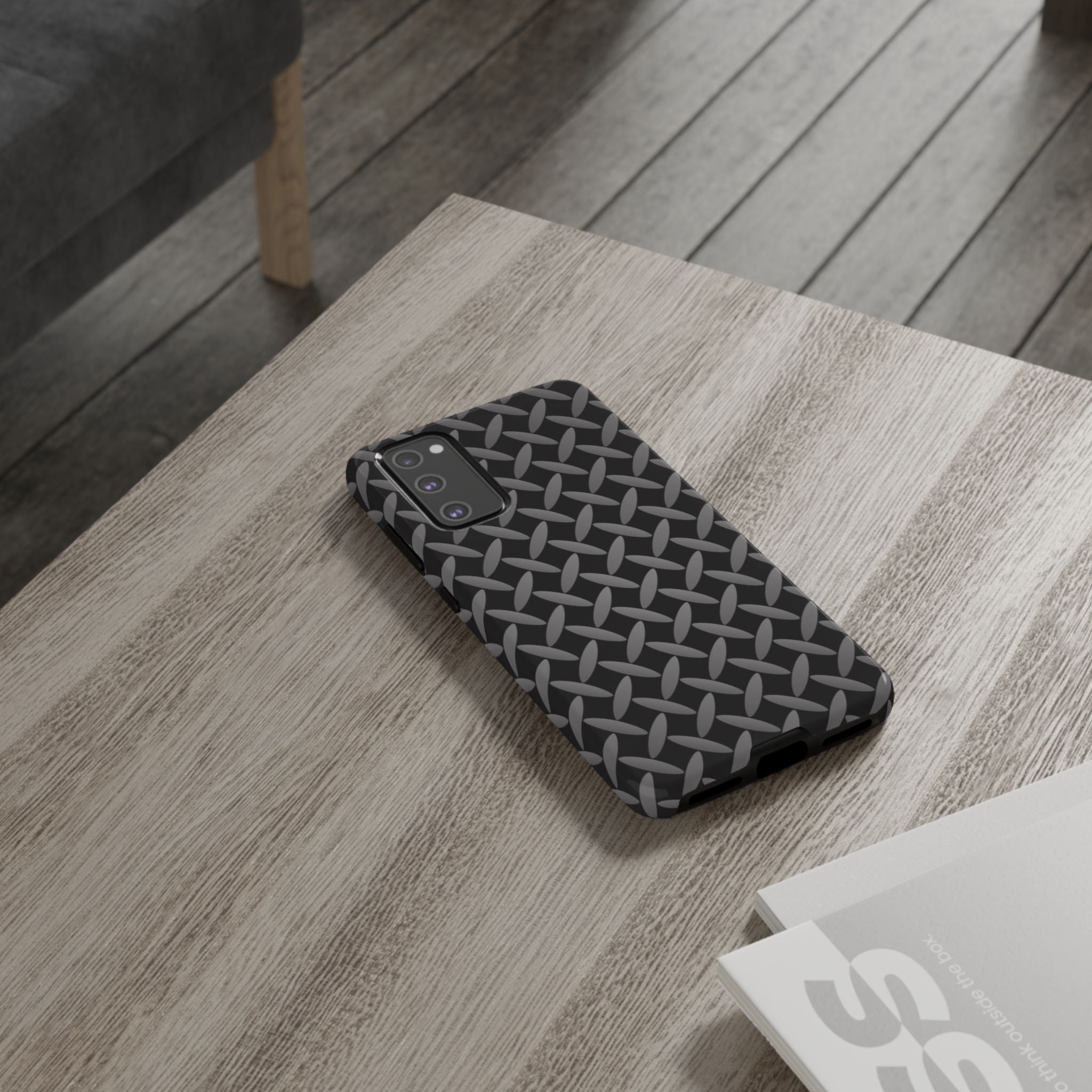 Durable Phone Case Black - Tough Cases with Stylish Diamond Plate Design - Samsung