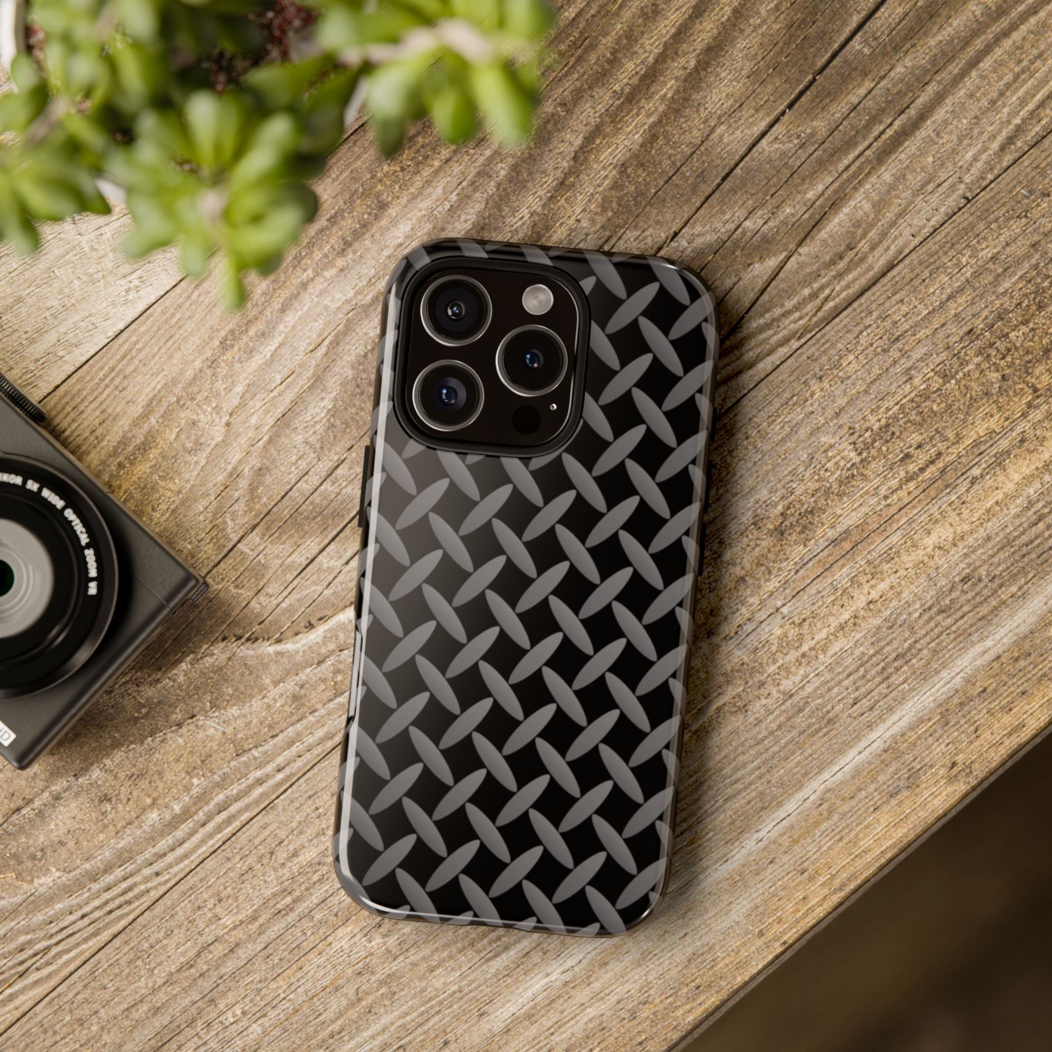Durable Phone Case Black - Tough Cases with Stylish Diamond Plate Design - iPhones
