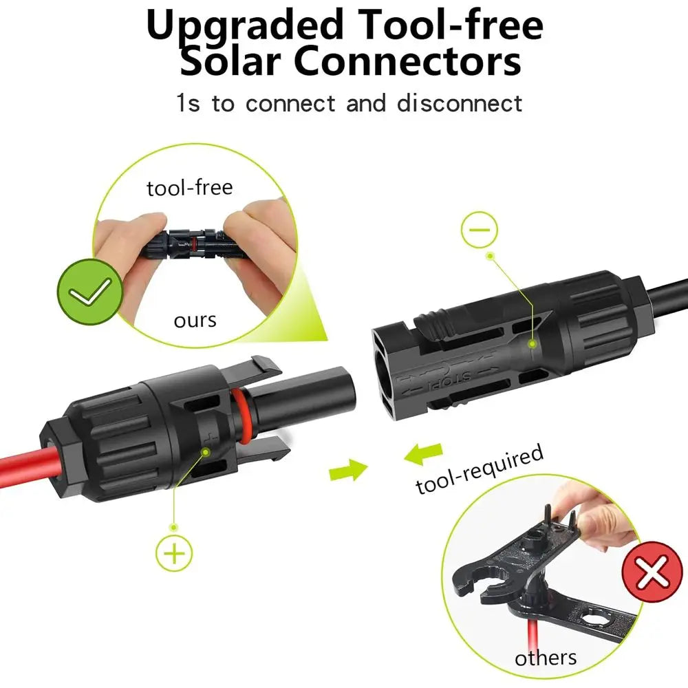50Ft 10AWG Solar Cable Extension with Protection Cover, Solar Wire with Tool-Free Solar Connectors, IP68 Waterproof PV Cable, So