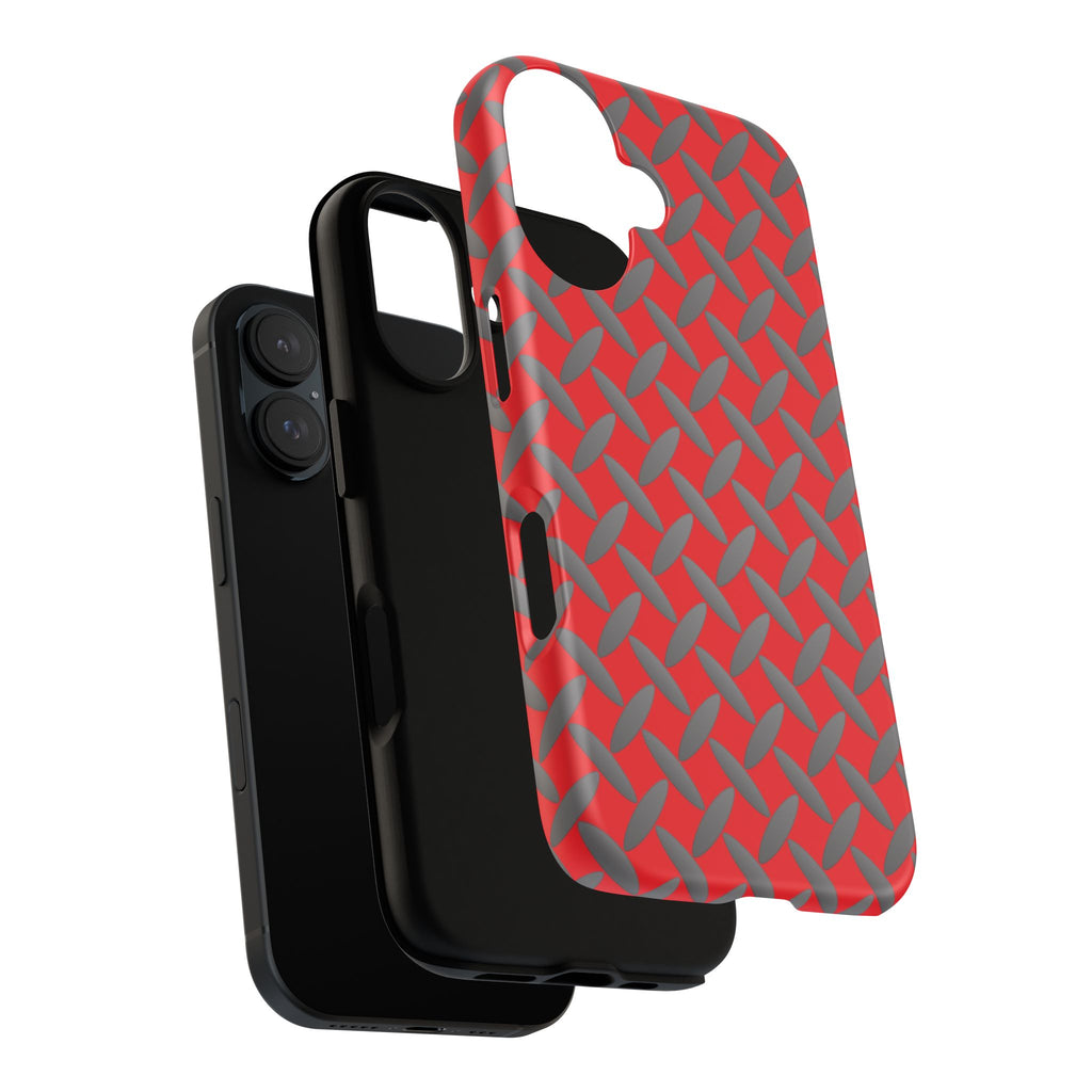 Durable Phone Case Red-iPhones Tough Cases with Stylish Diamond Plate Design