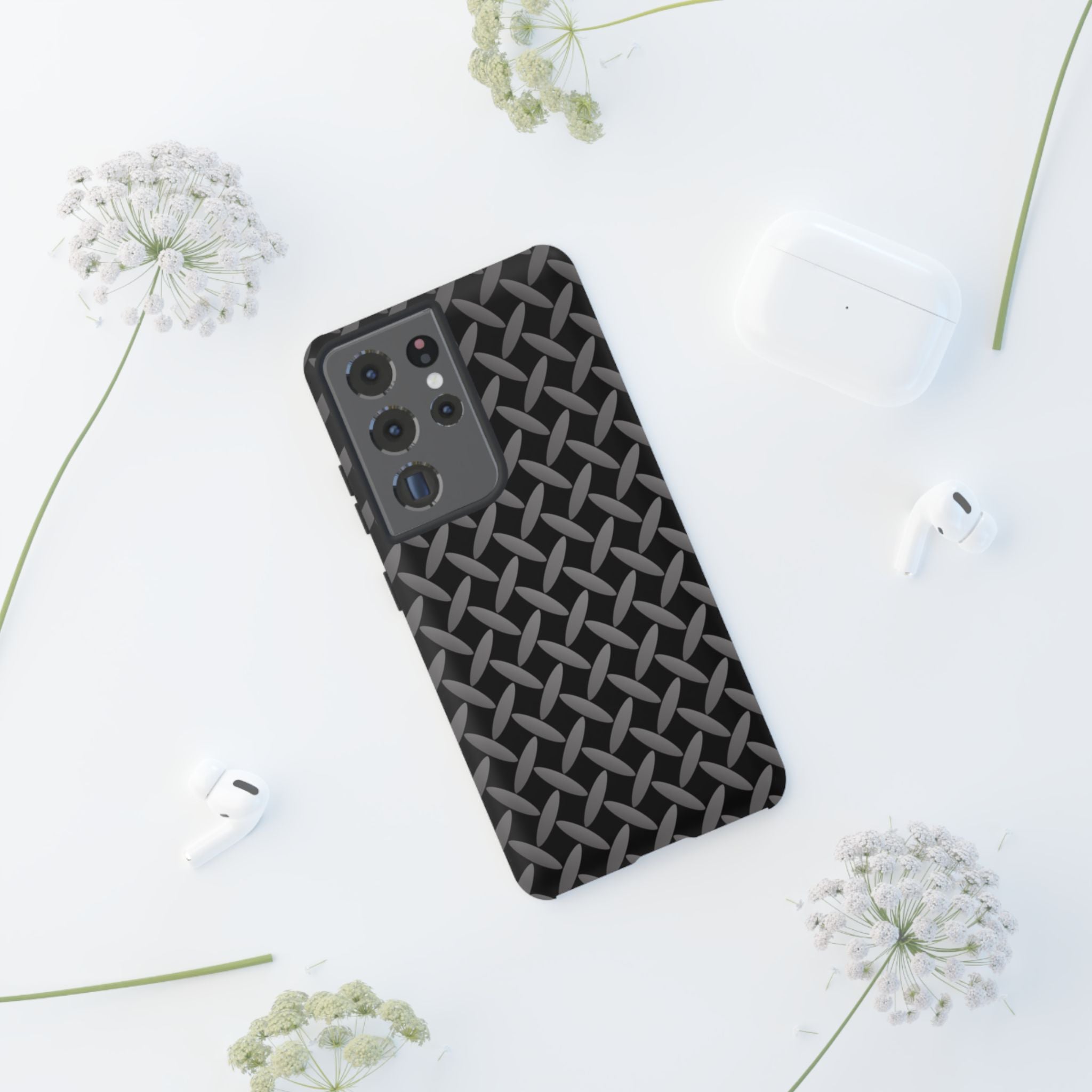 Durable Phone Case Black - Tough Cases with Stylish Diamond Plate Design - Samsung