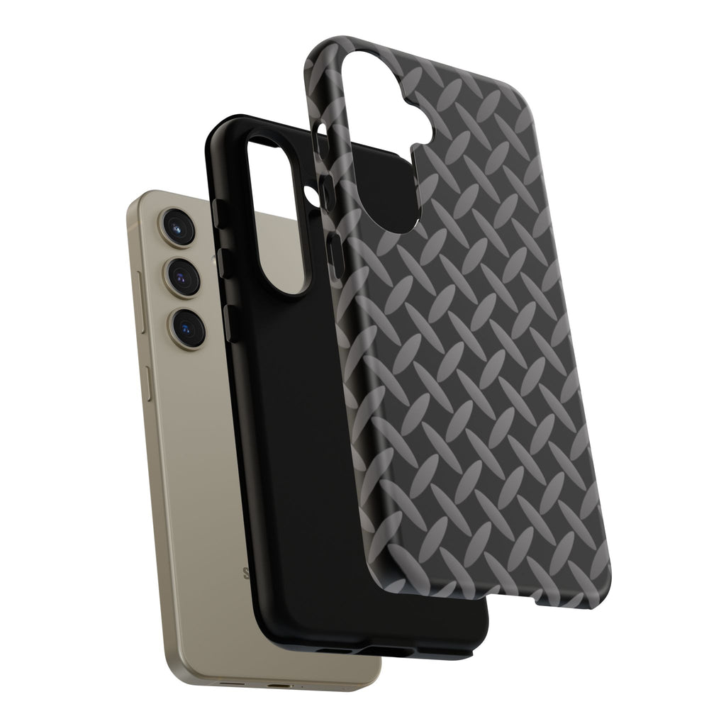 Durable Phone Case Black - Tough Cases with Stylish Diamond Plate Design - Samsung