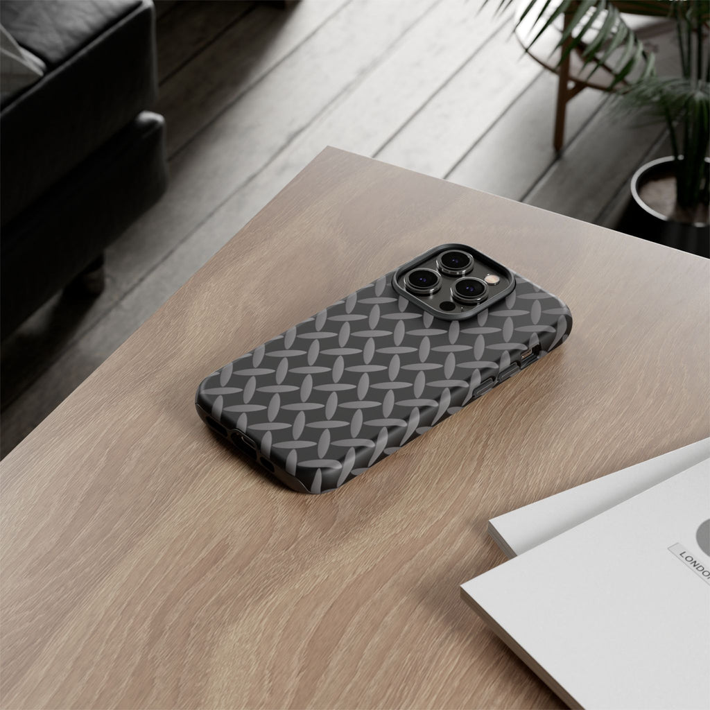Durable Phone Case Black - Tough Cases with Stylish Diamond Plate Design - iPhones