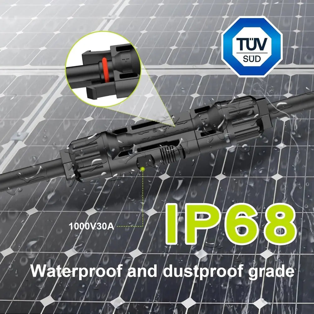 50Ft 10AWG Solar Cable Extension with Protection Cover, Solar Wire with Tool-Free Solar Connectors, IP68 Waterproof PV Cable, So