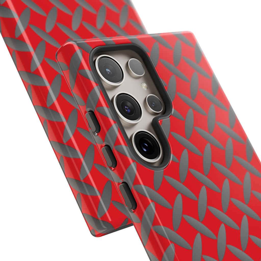 Durable Samsung Phone Case Red - Tough Cases with Stylish Diamond Plate Design