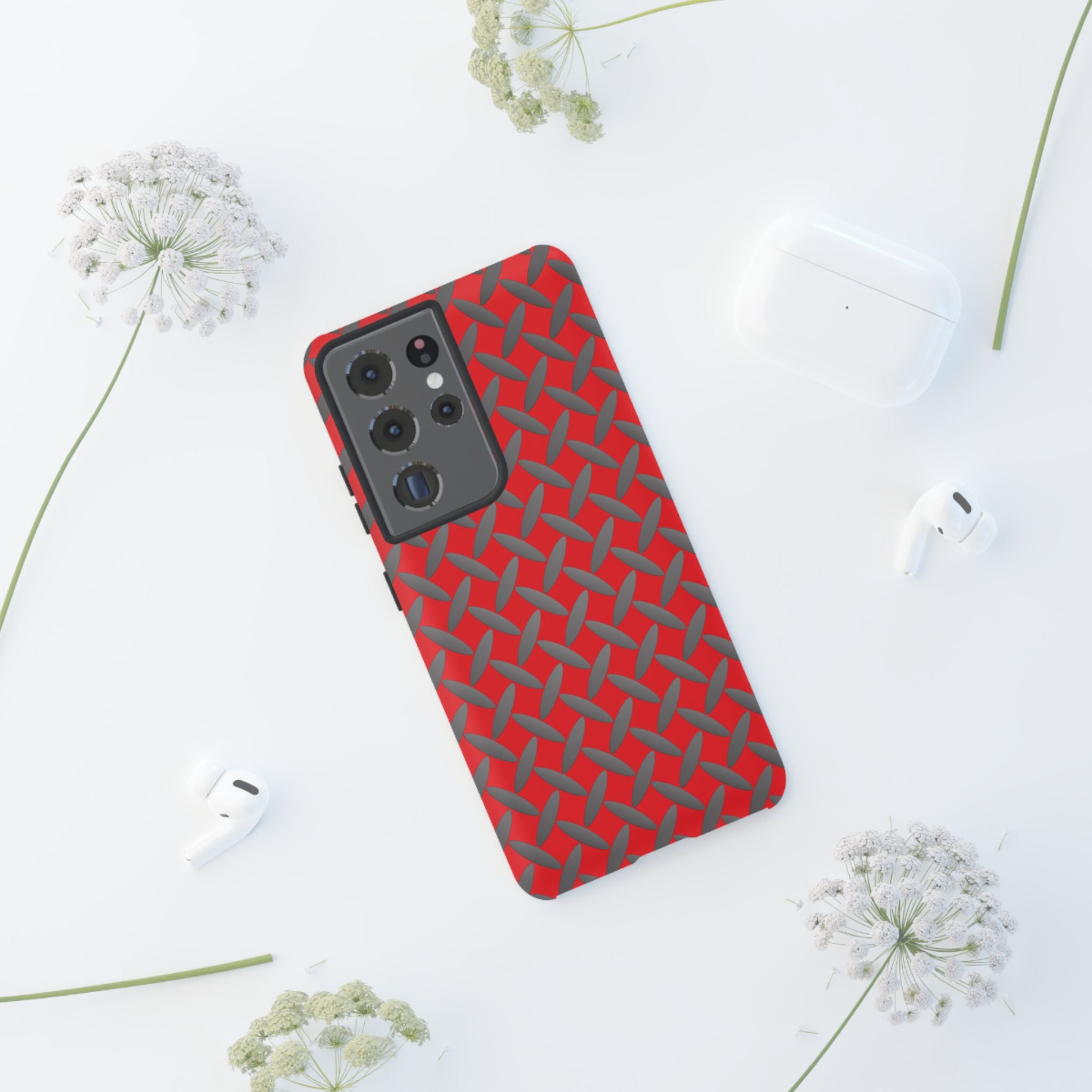 Durable Samsung Phone Case Red - Tough Cases with Stylish Diamond Plate Design