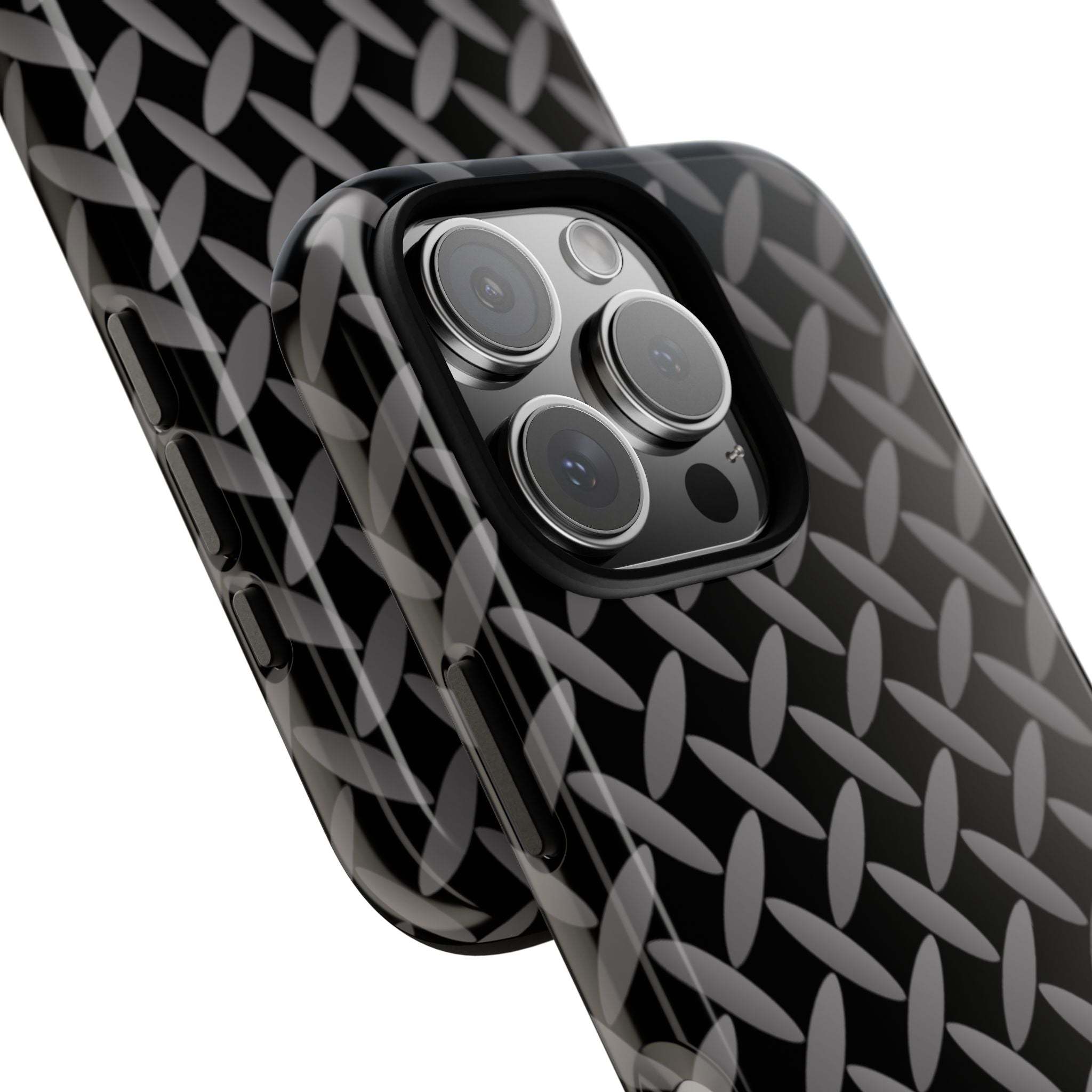 Durable Phone Case Black - Tough Cases with Stylish Diamond Plate Design - iPhones