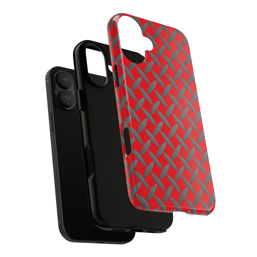 Durable Phone Case Red-iPhones Tough Cases with Stylish Diamond Plate Design