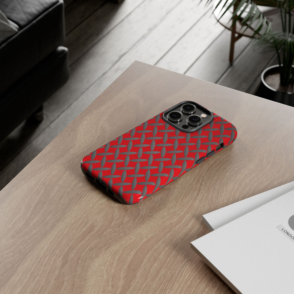 Durable Phone Case Red-iPhones Tough Cases with Stylish Diamond Plate Design