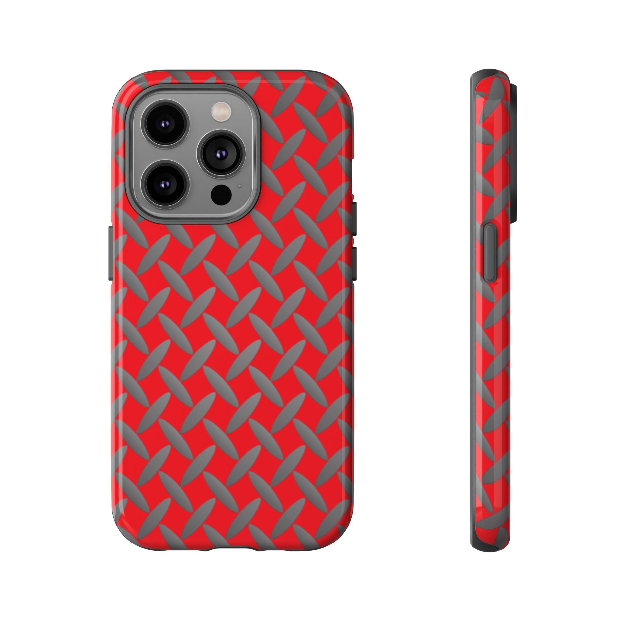 Durable Phone Case Red-iPhones Tough Cases with Stylish Diamond Plate Design