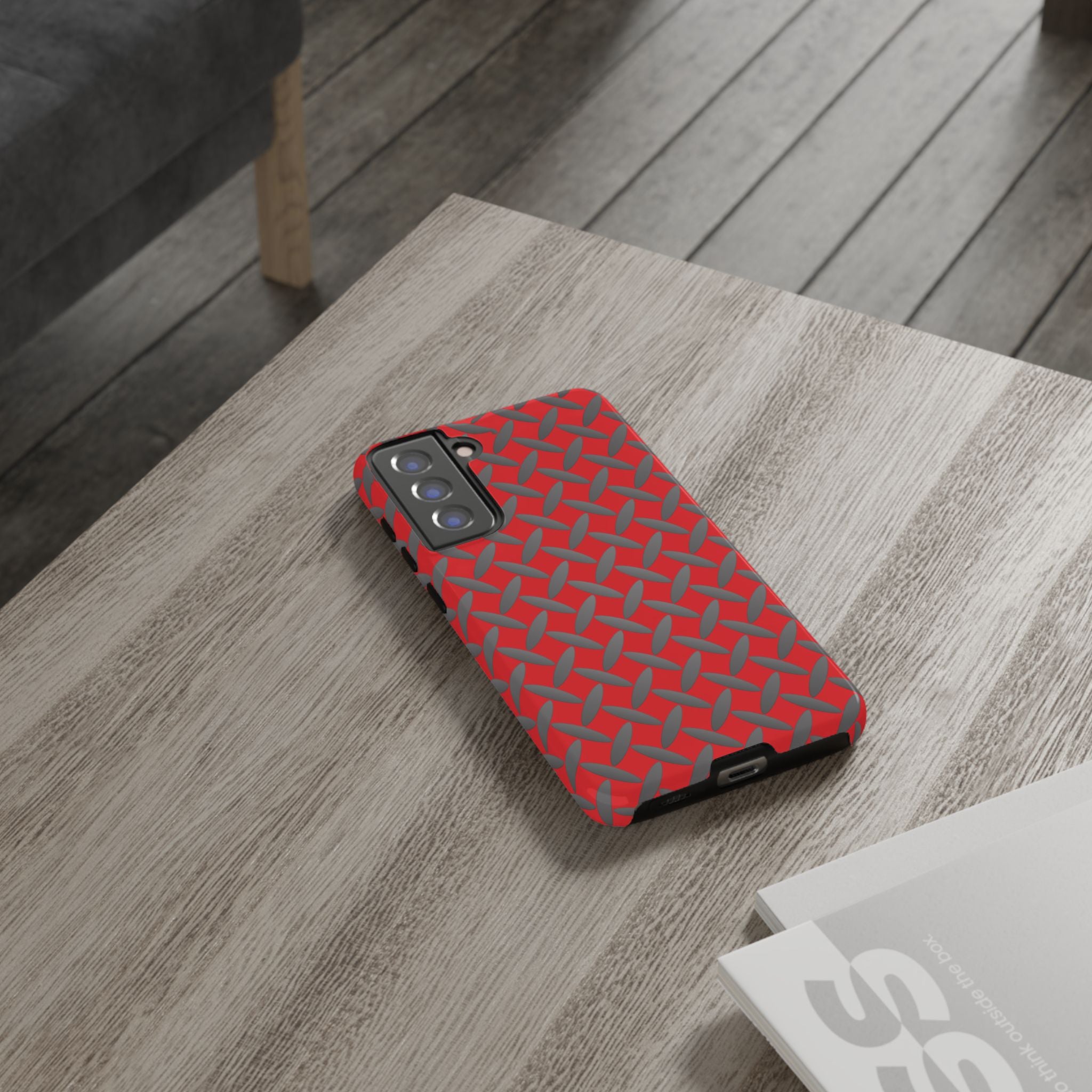 Durable Samsung Phone Case Red - Tough Cases with Stylish Diamond Plate Design