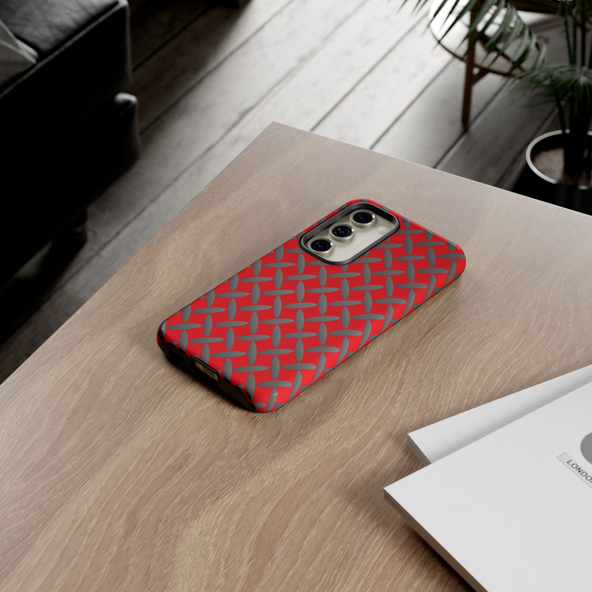 Durable Samsung Phone Case Red - Tough Cases with Stylish Diamond Plate Design