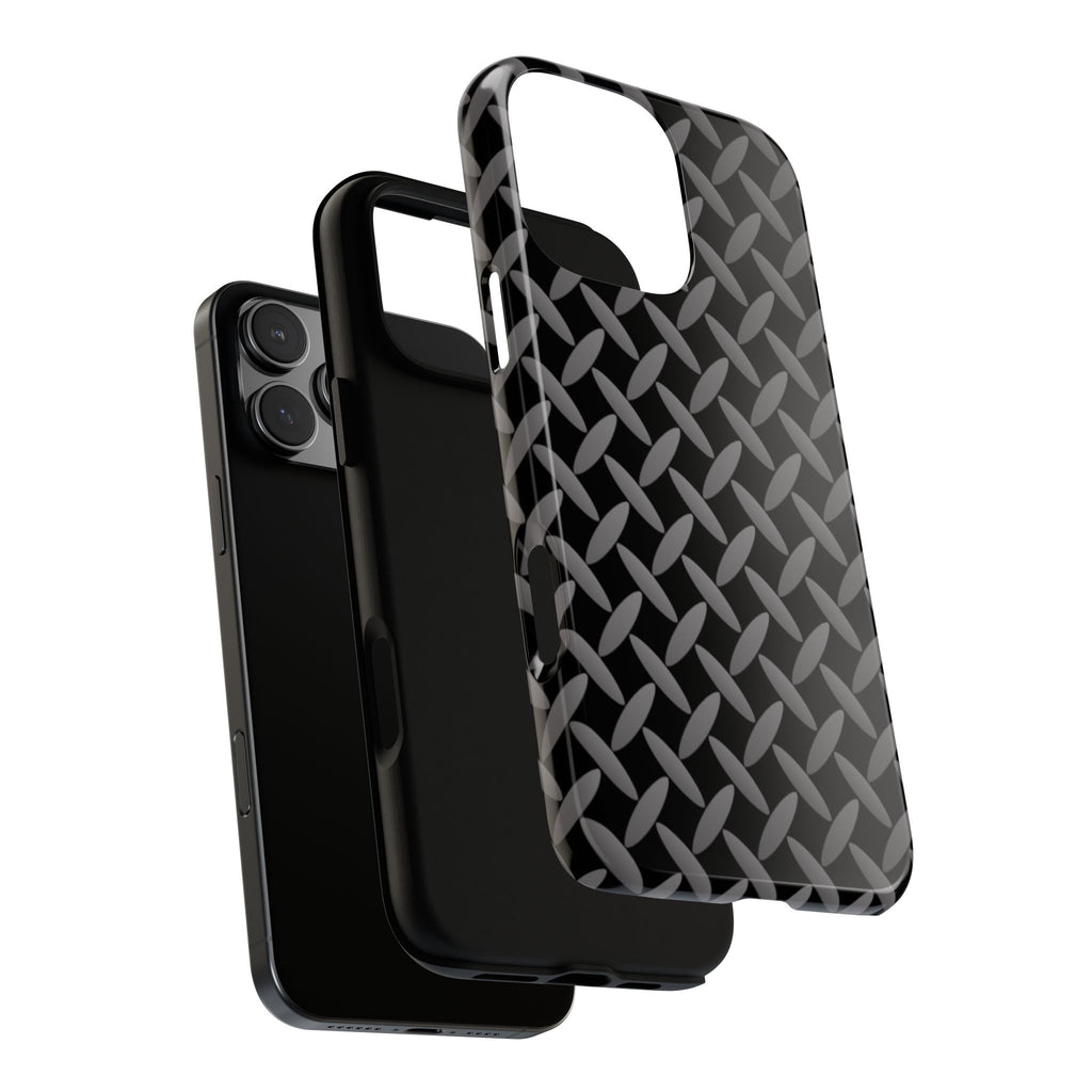 Durable Phone Case Black - Tough Cases with Stylish Diamond Plate Design - iPhones