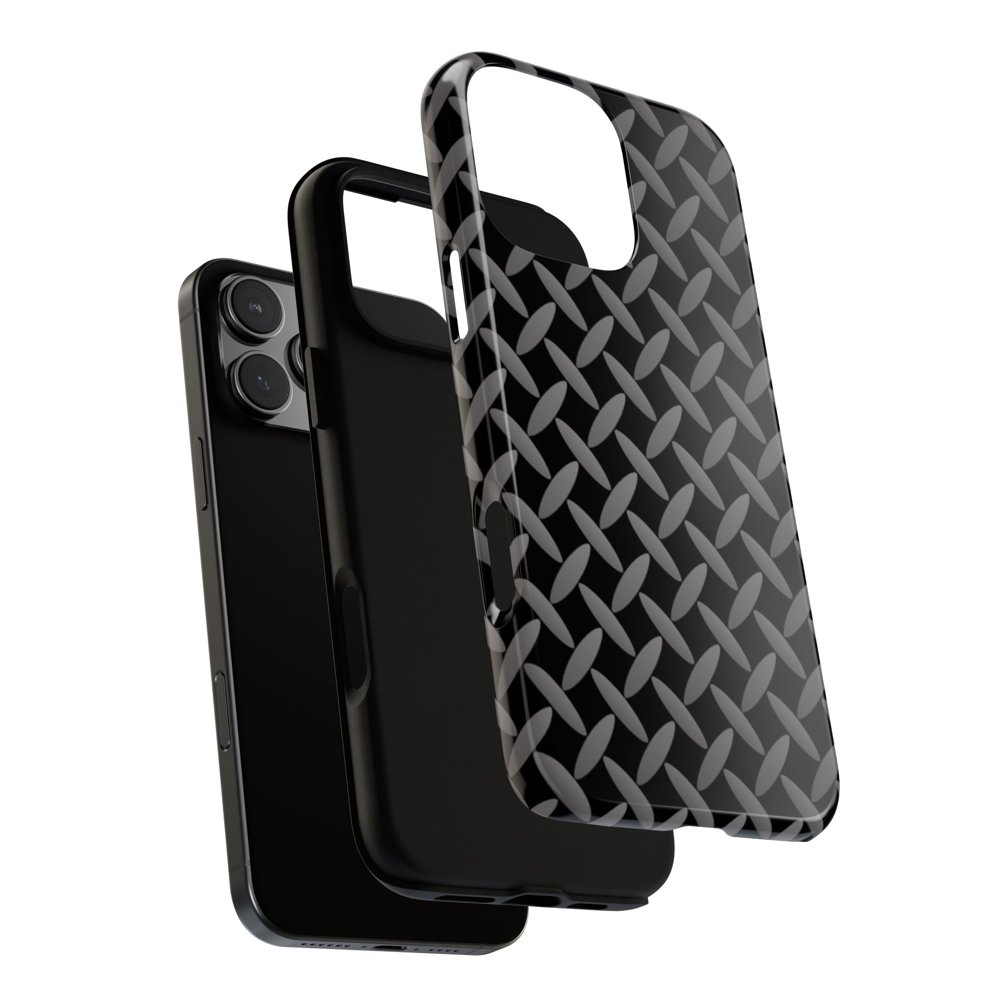 Durable Phone Case Black - Tough Cases with Stylish Diamond Plate Design - iPhones