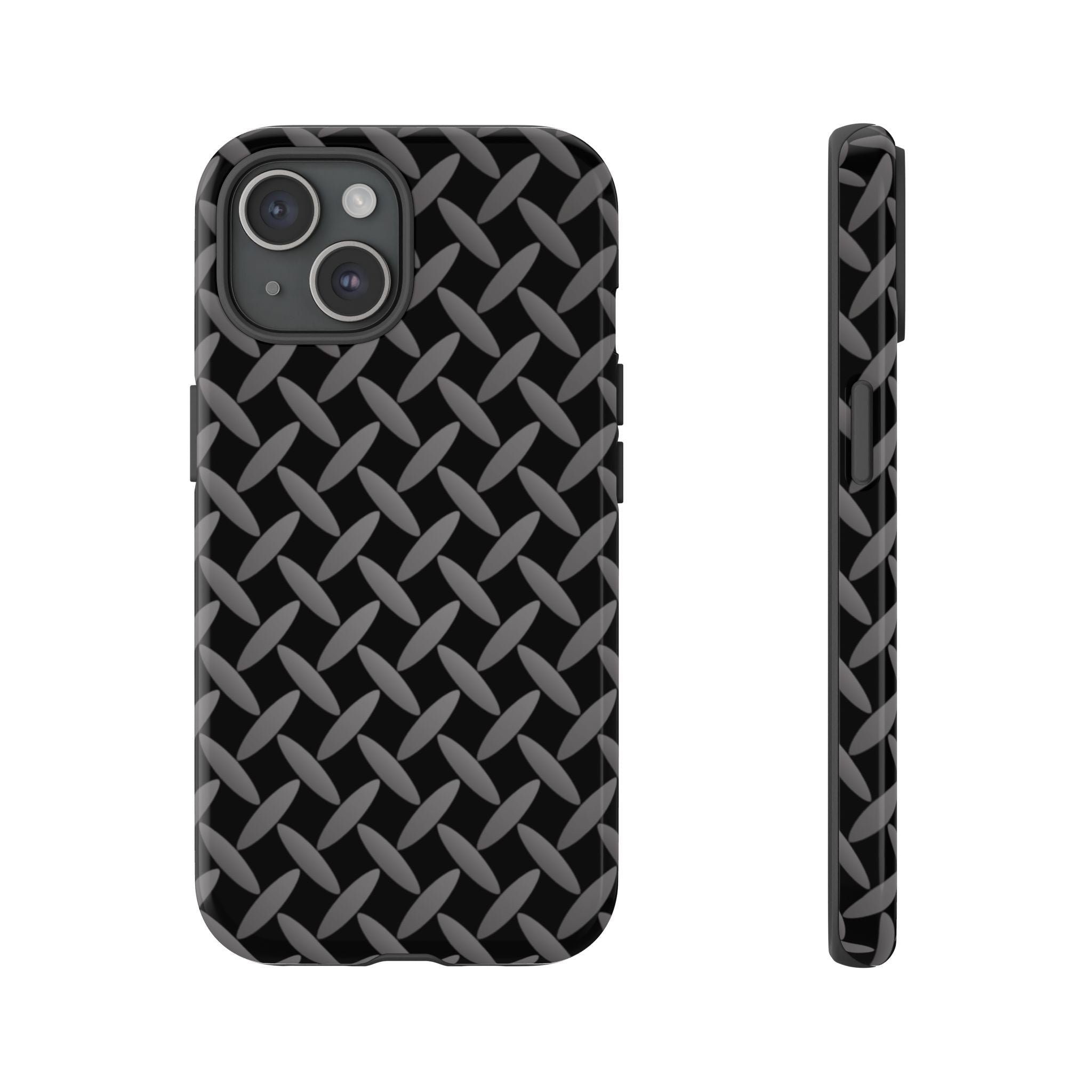 Durable Phone Case Black - Tough Cases with Stylish Diamond Plate Design - iPhones