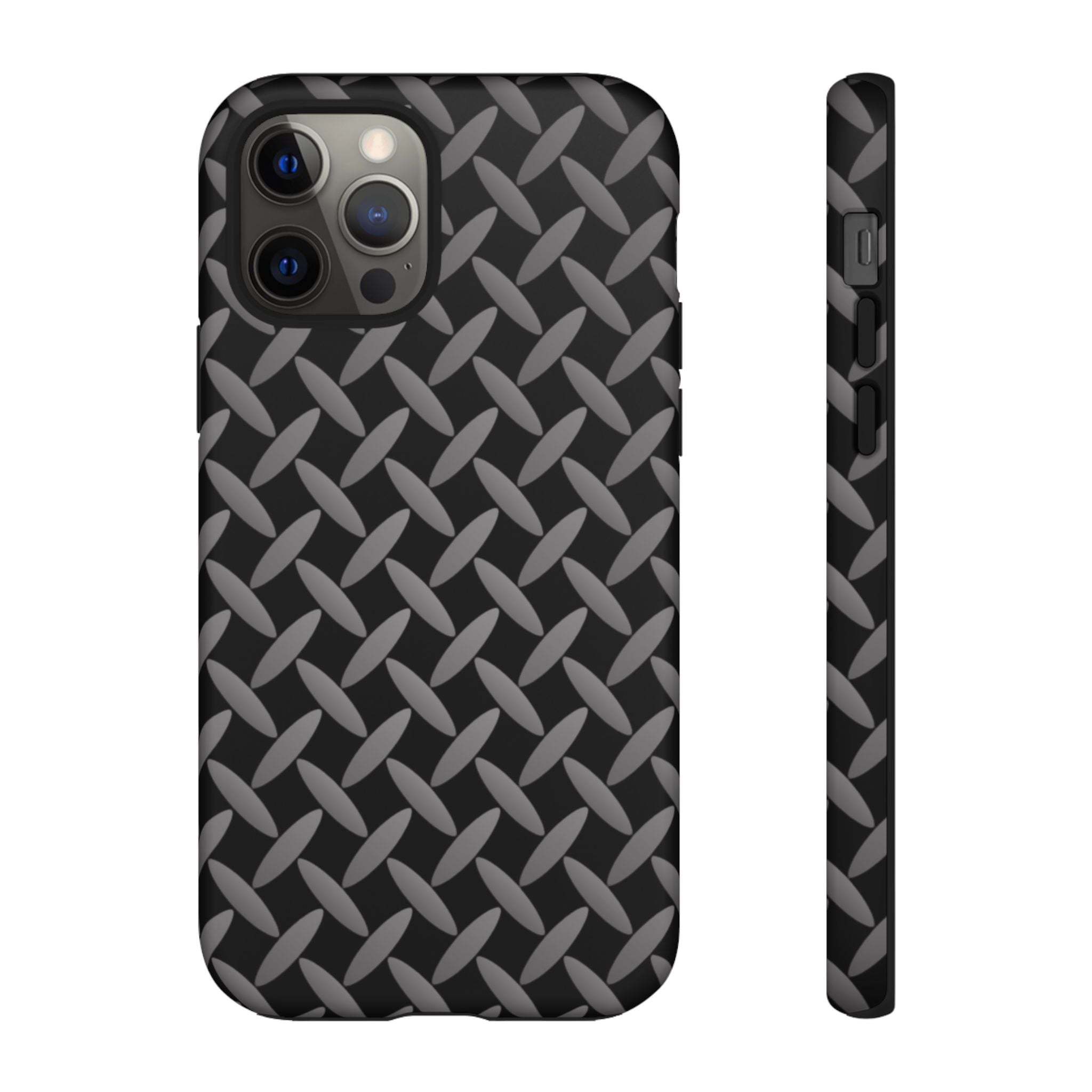 Durable Phone Case Black - Tough Cases with Stylish Diamond Plate Design - iPhones
