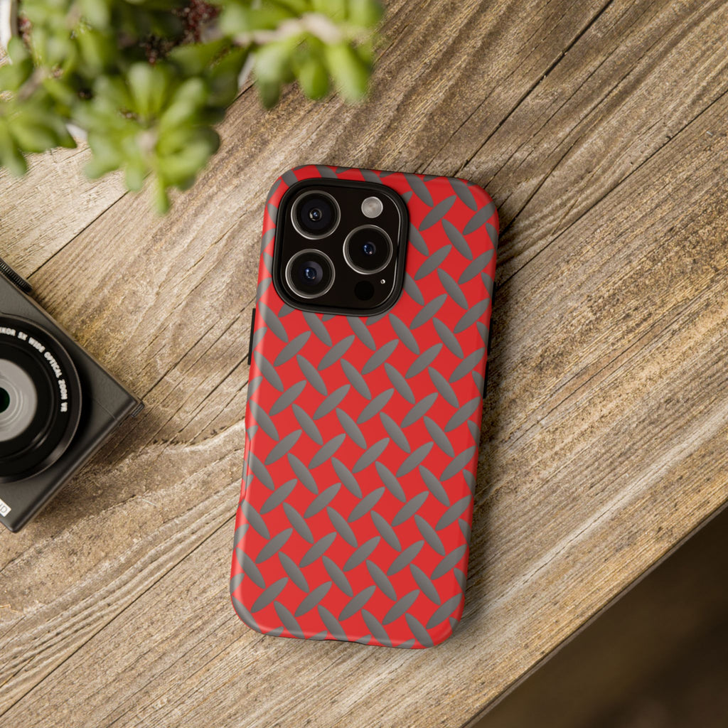 Durable Phone Case Red-iPhones Tough Cases with Stylish Diamond Plate Design
