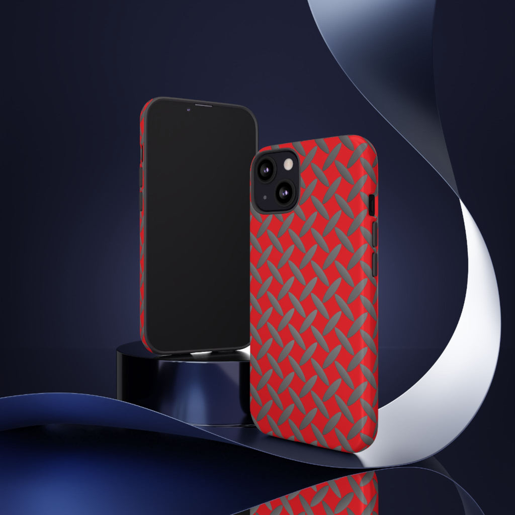 Durable Phone Case Red-iPhones Tough Cases with Stylish Diamond Plate Design