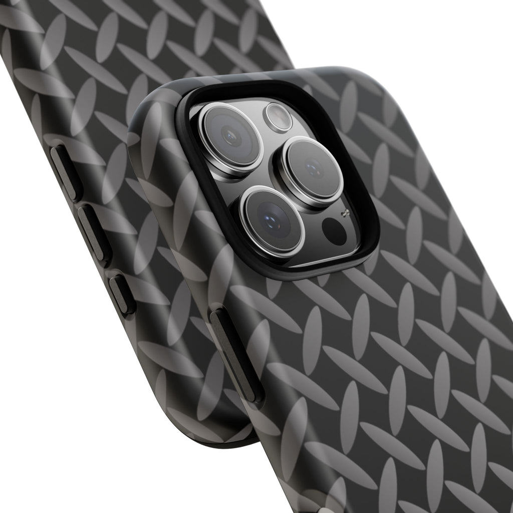 Durable Phone Case Black - Tough Cases with Stylish Diamond Plate Design - iPhones