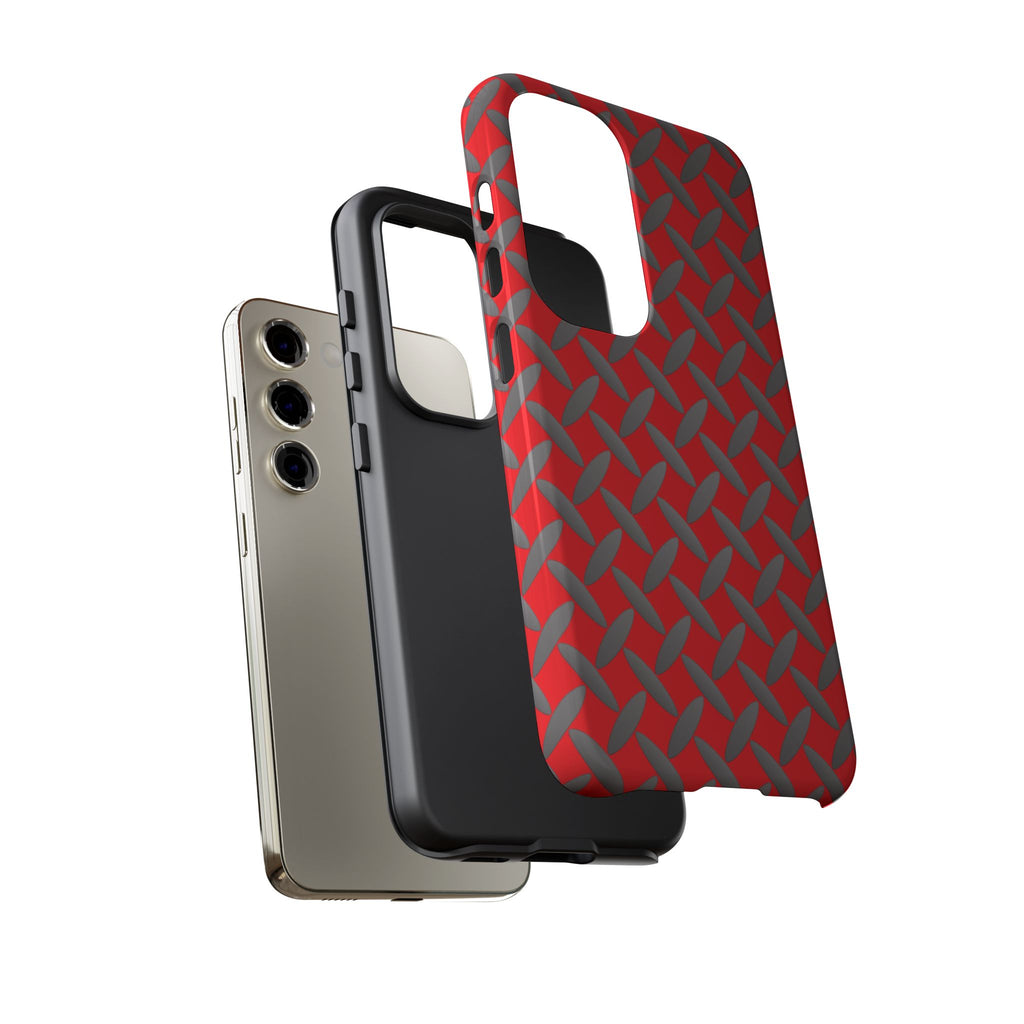 Durable Samsung Phone Case Red - Tough Cases with Stylish Diamond Plate Design