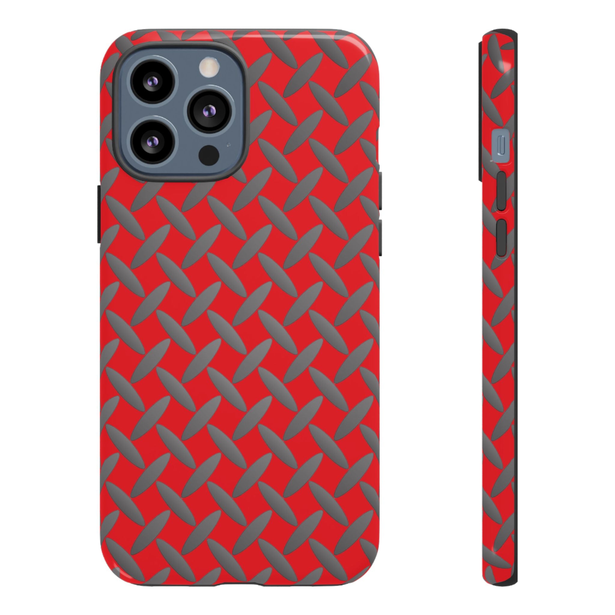 Durable Phone Case Red-iPhones Tough Cases with Stylish Diamond Plate Design