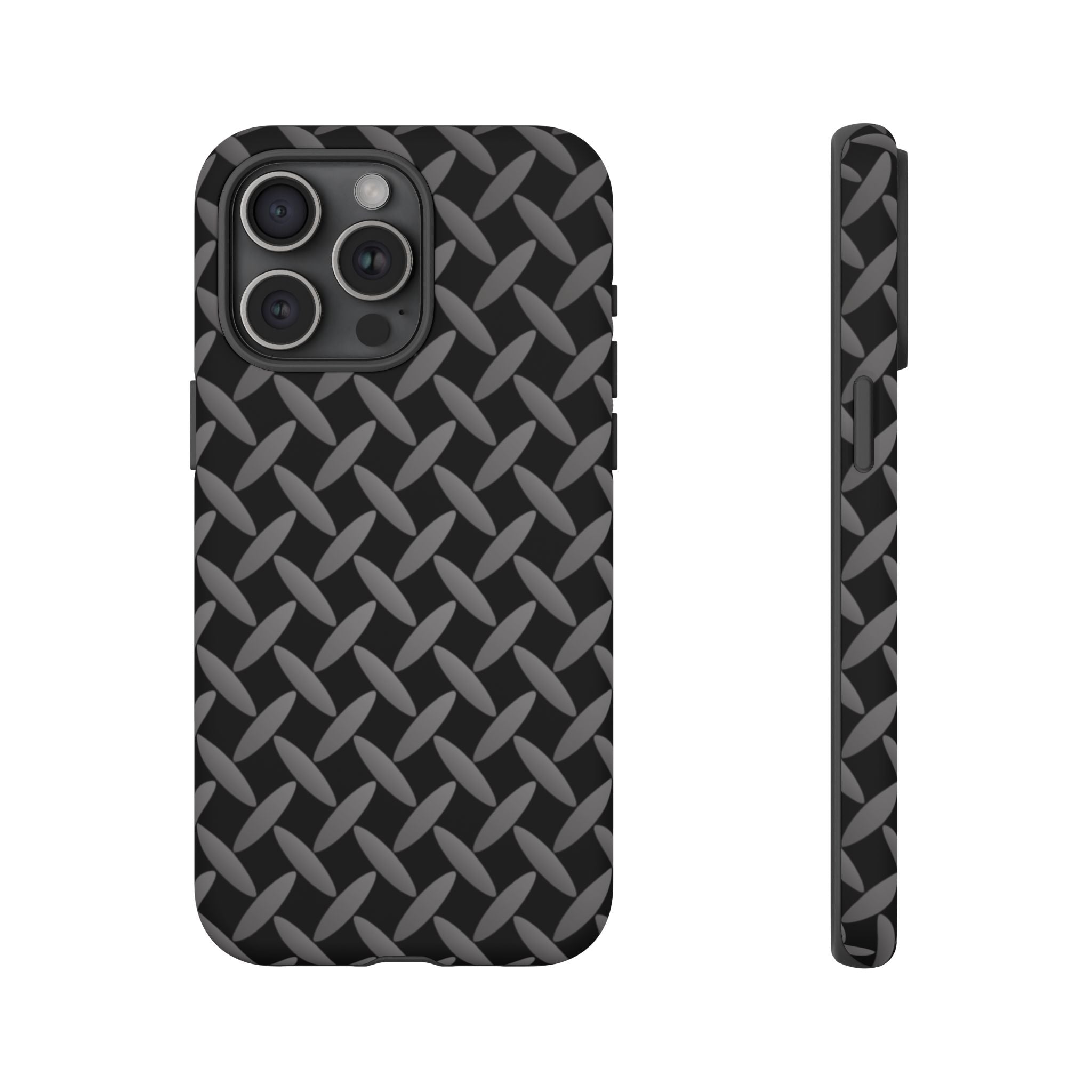 Durable Phone Case Black - Tough Cases with Stylish Diamond Plate Design - iPhones