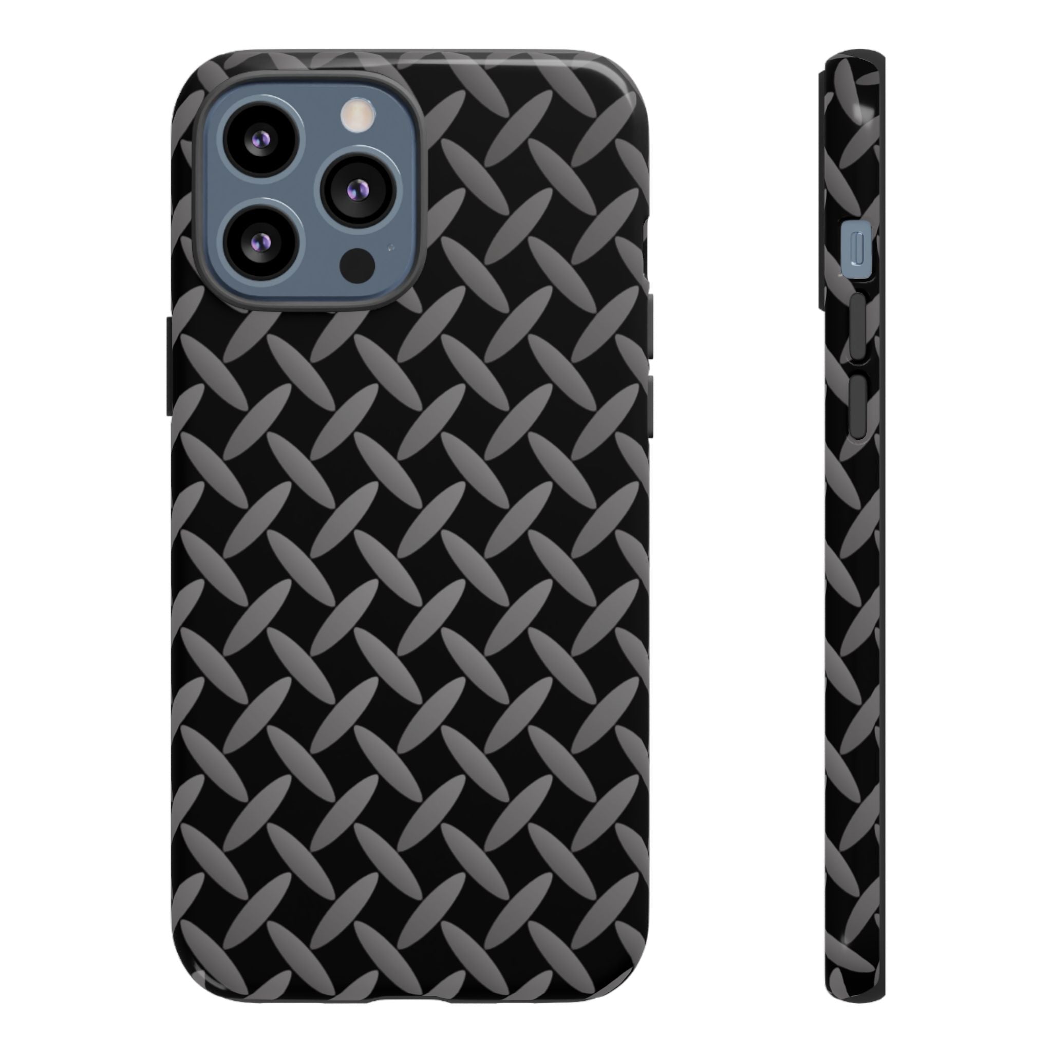 Durable Phone Case Black - Tough Cases with Stylish Diamond Plate Design - iPhones