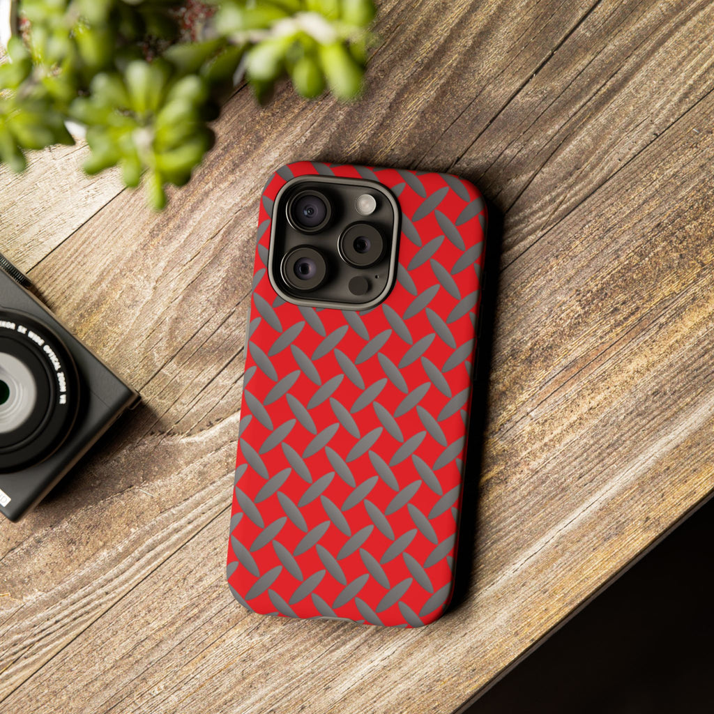 Durable Phone Case Red-iPhones Tough Cases with Stylish Diamond Plate Design